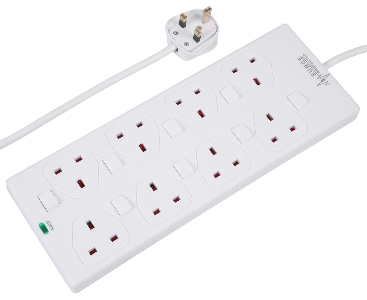 8 Gang 5m Mains Extension Lead Socket Individually Switched 13A with S