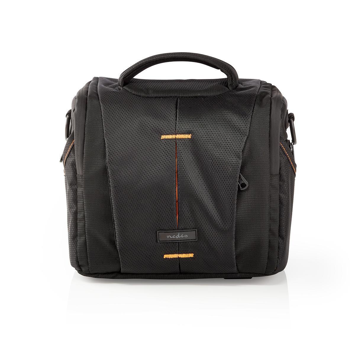 Nedis DSLR Camera Bag Shoulder Bag with 8 Compartments| Water-repellent Hood, 190 mm x 120 mm x 220 mm - Black / Orange