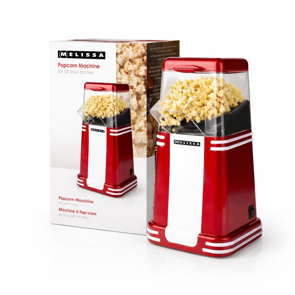 MELISSA Hot Air Popcorn Maker, Retro Table Top Machine for up to 60g of Healthy and Low Fat Popcorn, 1200W - Red/White
