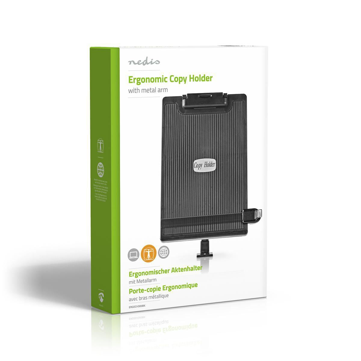 Nedis Copy Holder | Clip | Suitable for paper size: A4 | Adjustable Angle / Full Motion | Swivel angle: 360 °