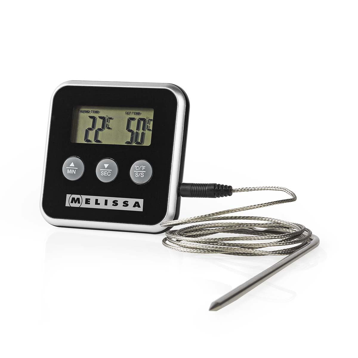 MELISSA Meat Thermometer | Alarm / Timer | LCD Display | 0 - 250 °C | Black / Silver