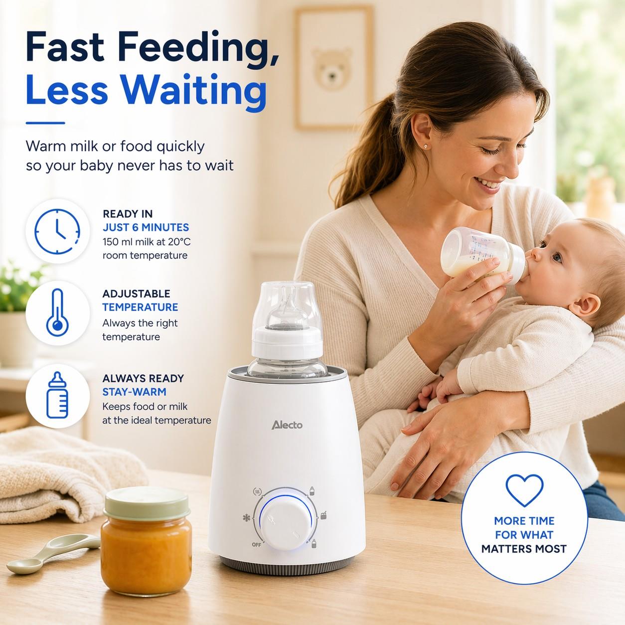 Alecto Fast Bottle / Food Warmer with Smart Temperature Control: Warms Evenly
