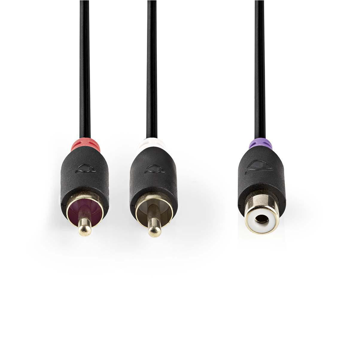 Nedis Stereo Audio Cable | 2x RCA Male | RCA Female | Gold Plated | 0.20 m | Round | Anthracite | Box