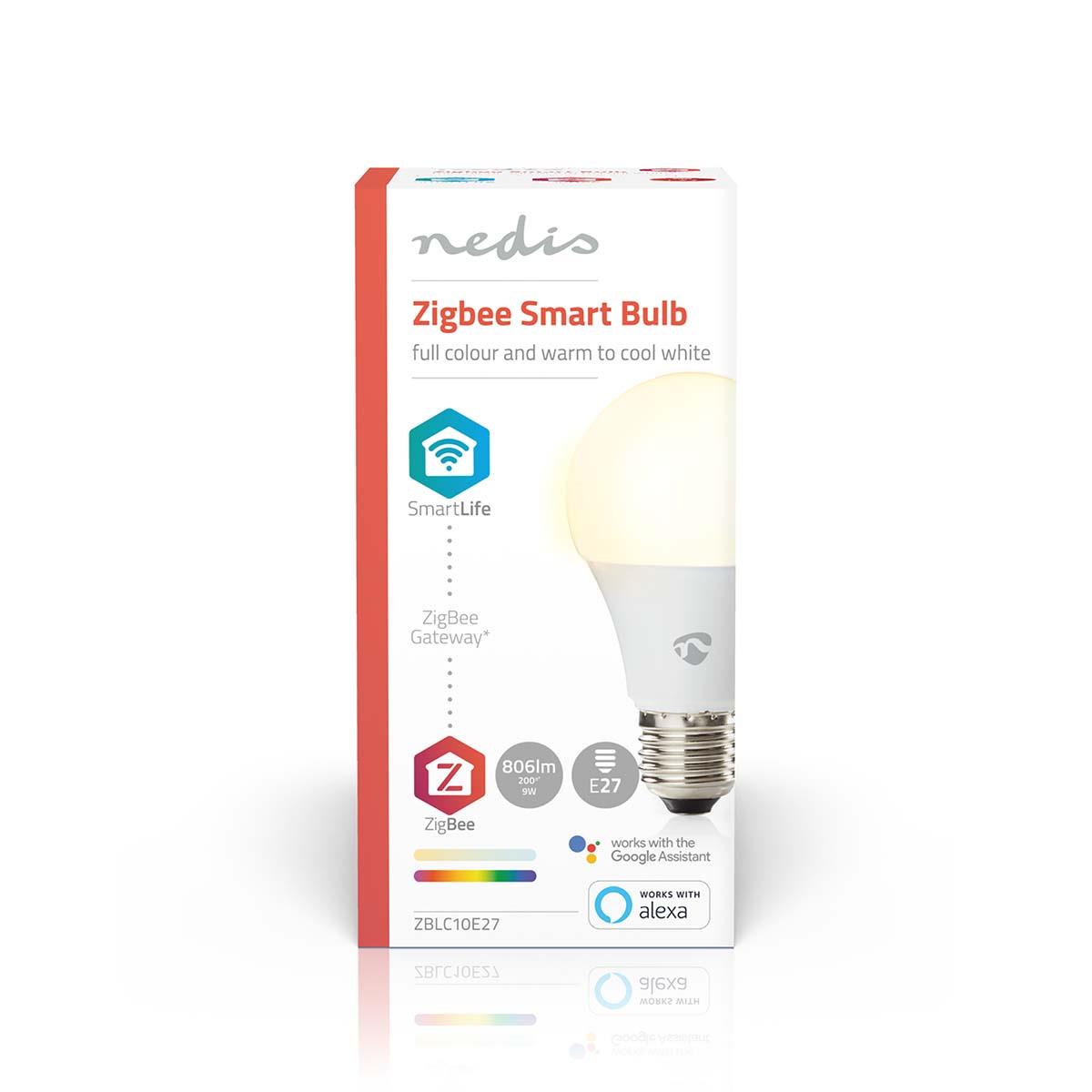 Nedis SmartLife Full Colour LED Bulb E27 Zigbee, Control Colour & Brightness with SmartLife App, Voice Control via Alexa & Google Home, Timer Function