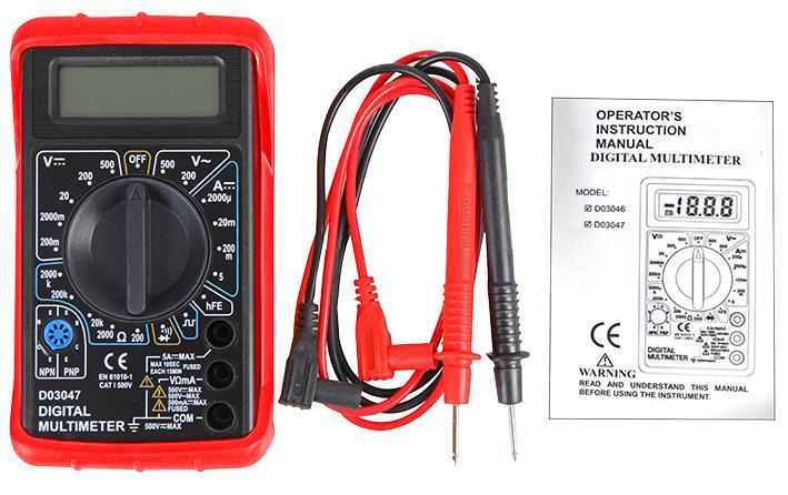 500V AC/DC Manual Ranging Digital Multimeter, Voltmeter, Ammeter, Ohm, Resistance, Meter, AC, DC - Red