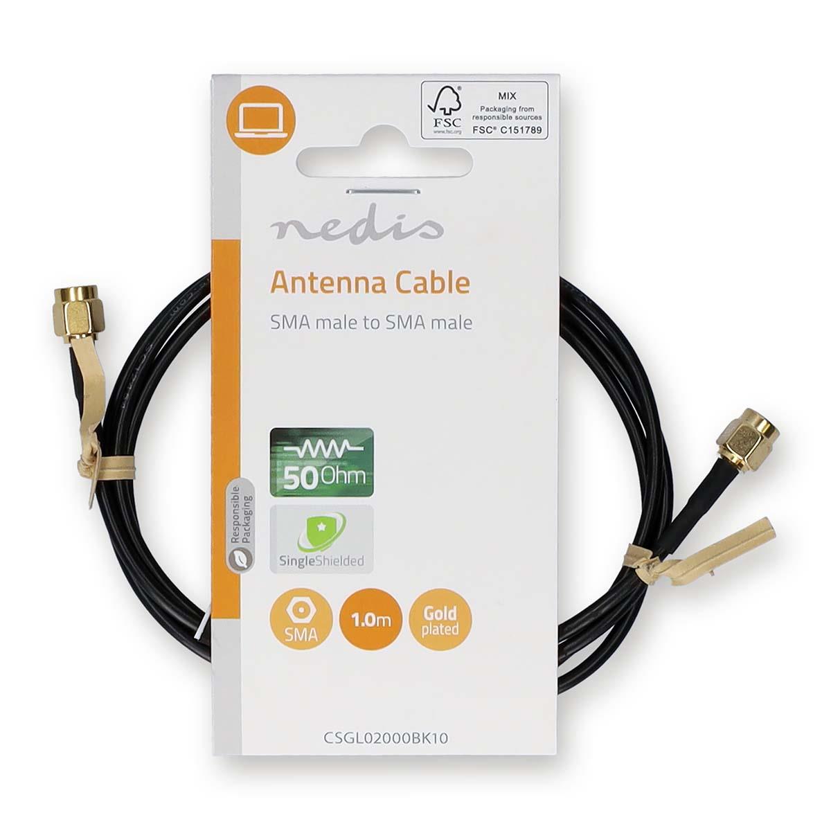 Nedis SMA Cable | SMA Male | SMA Male | Gold Plated | 50 Ohm | Single Shielded | 2.00 m | Round | PVC | Black | Label