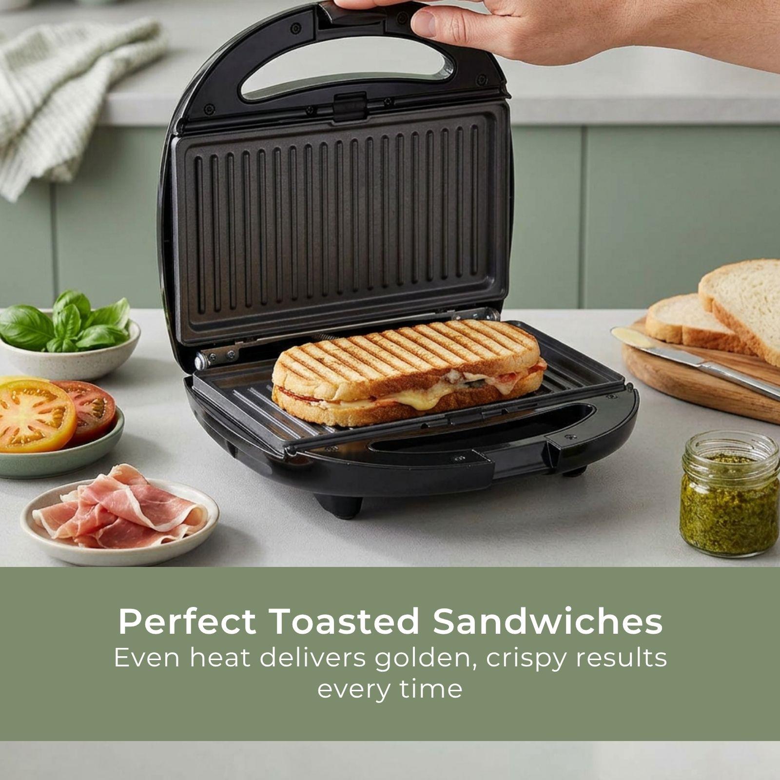 MELISSA Series Sandwich Maker - 3 Plate Sets for Paninis, Sandwiches, and Waffles, Nonstick Grill Plates, Cut-and-Seal, 850W Power, Black