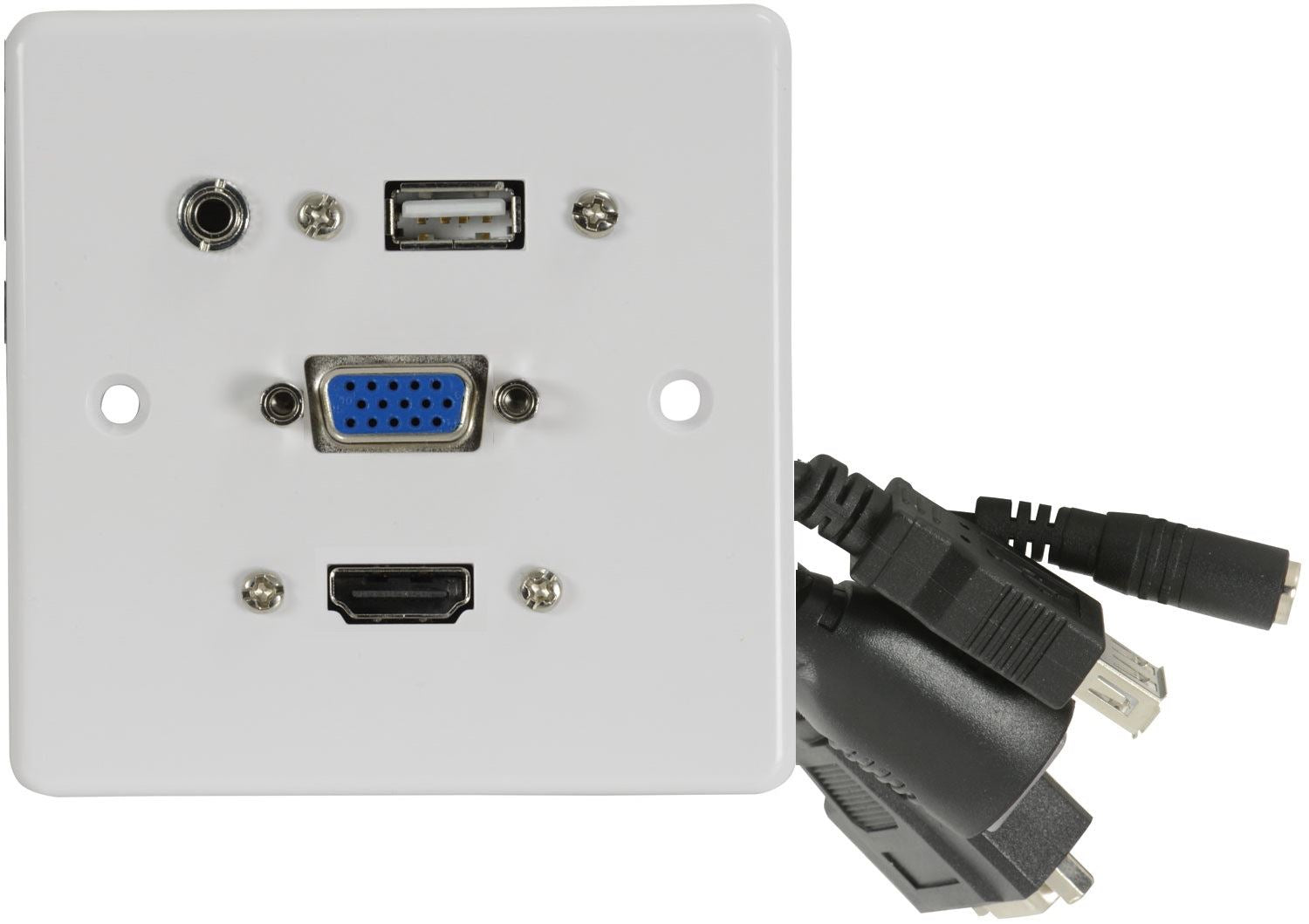 Av:link Multimedia Face Plate Wallplate with HDMI, VGA, USB and 3.5mm Audio Sockets