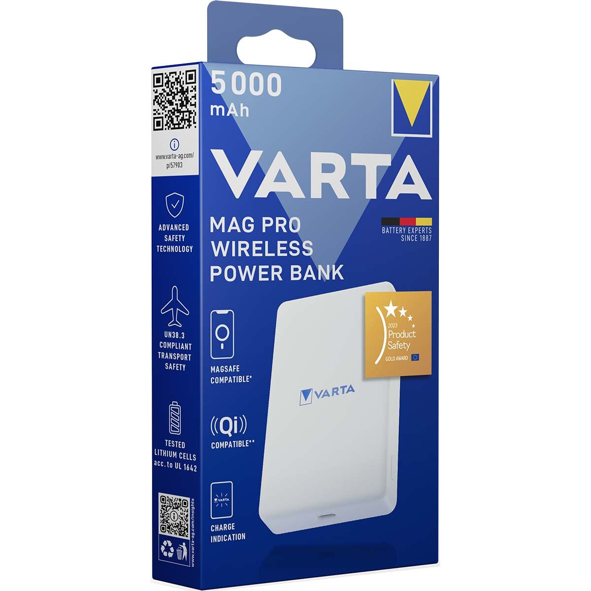 Varta Mag Pro Wireless Power Bank White Edition | 5000 mAh | Output connection: Wireless Mag Pro / 1 x USB-C™
