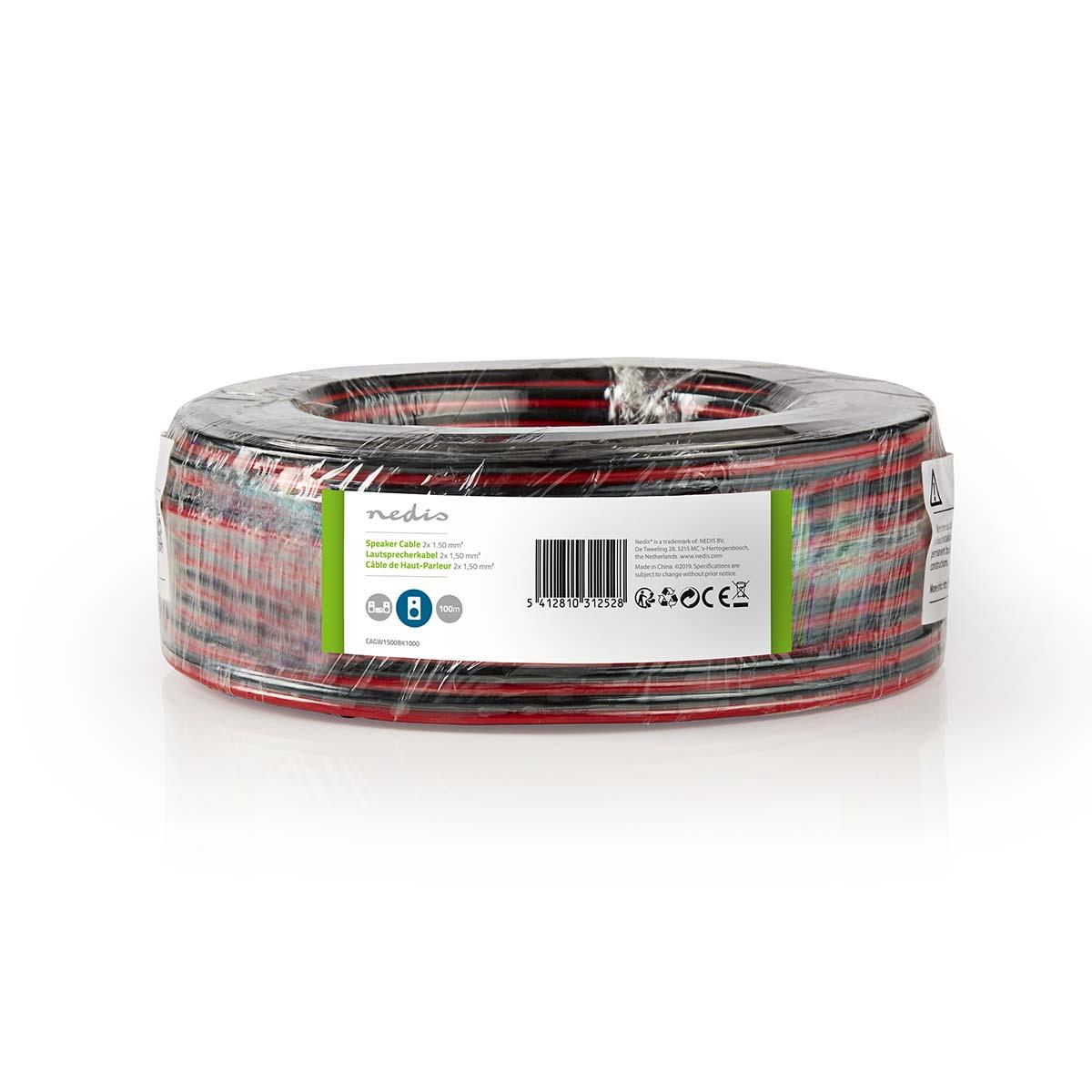 Nedis Speaker Cable | 2 x 1.50 mm² | CCA | 100.0 m | Round | PVC | Black / Red | Wrap