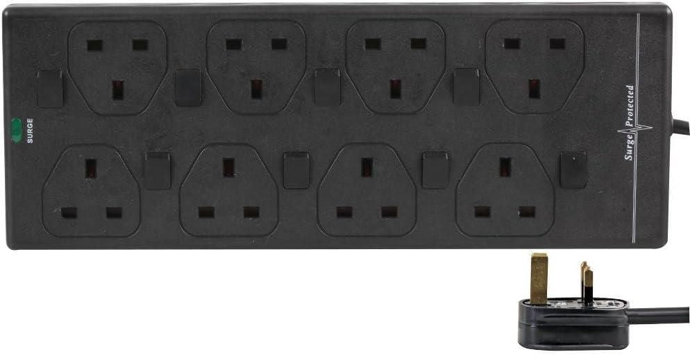 8 Gang 5m Mains Extension Lead Socket Individually Switched 13A with Surge Potection - Black