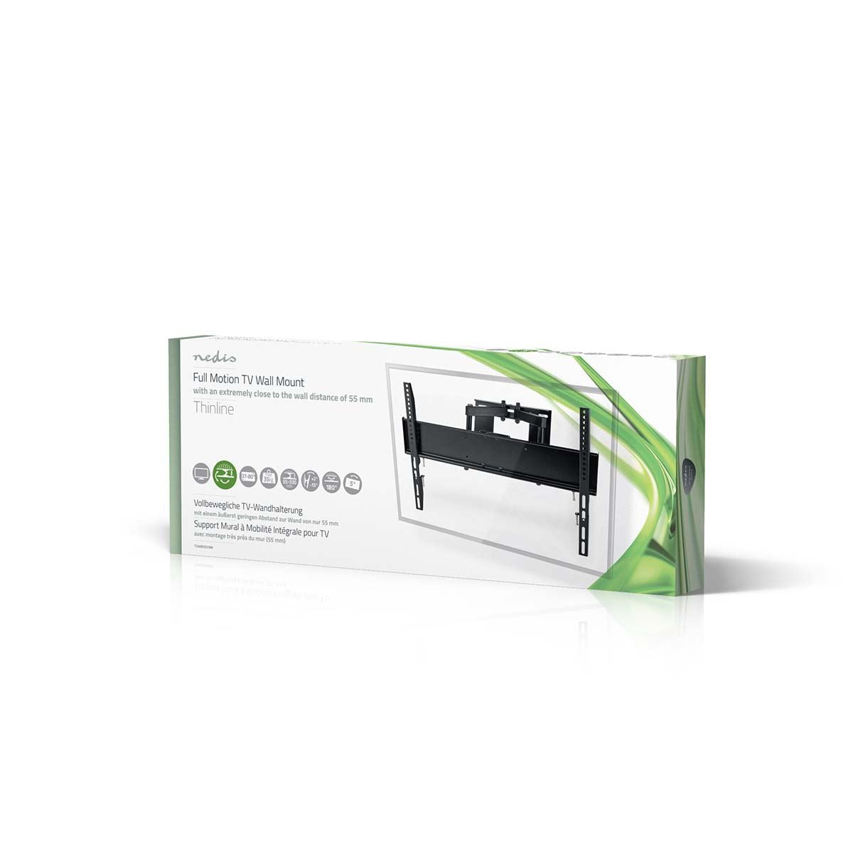 Nedis Full Motion TV Wall Mount | 37 - 80 " | Maximum supported screen weight: 35 kg | Tiltable | Rotatable | Minimum wall distance: 75 mm | Maximum wall distance: 330 mm | 6 Pivot point(s) | Steel | Black