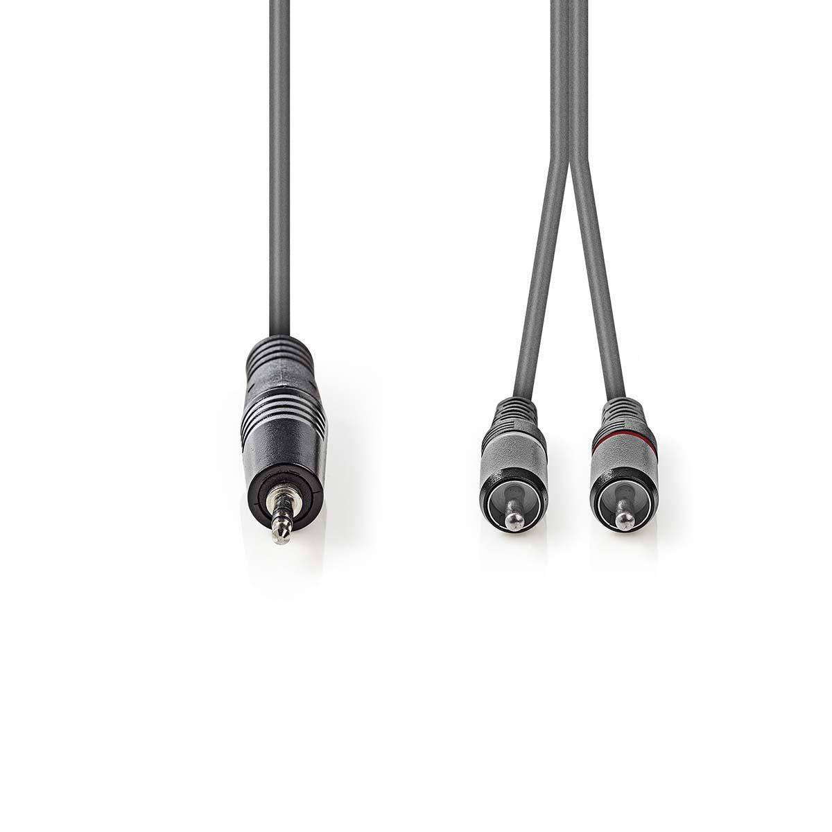 Nedis Stereo Audio Cable | 3.5 mm Male | 2x RCA Male | Nickel Plated | 3.00 m | Round | Dark Grey | Carton Sleeve