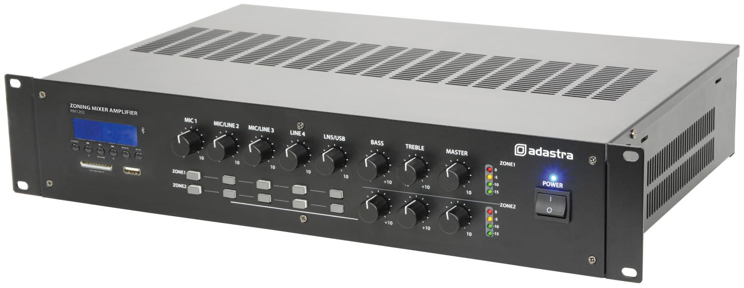 Adastra RM1202 2 Zone Mixer Amplifier 2 x 120W with USB/SD/FM/BT