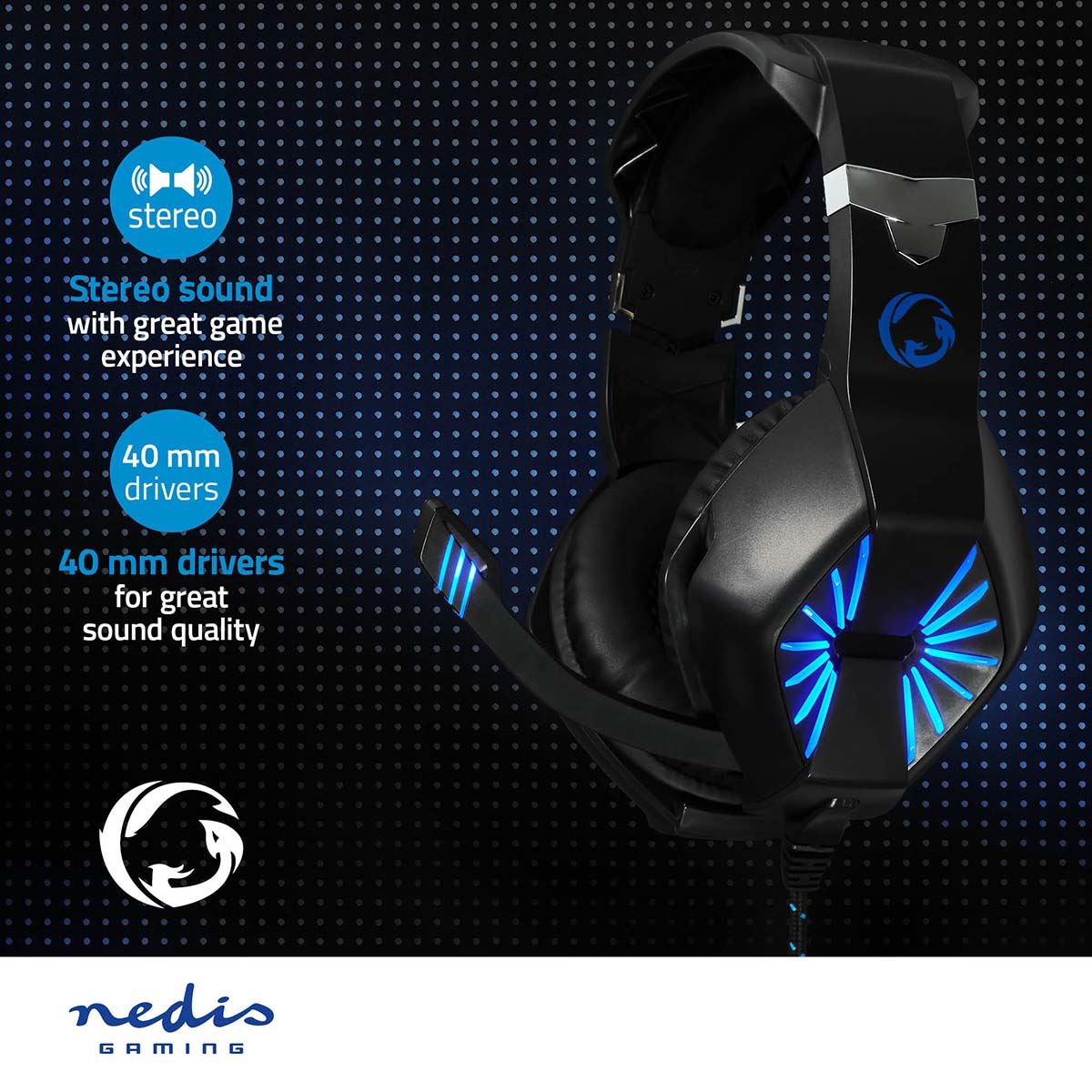 Nedis Gaming Headset | Over-Ear | Stereo | USB Type-A / 2x 3.5 mm | Fold-Away Microphone | 2.20 m | LED