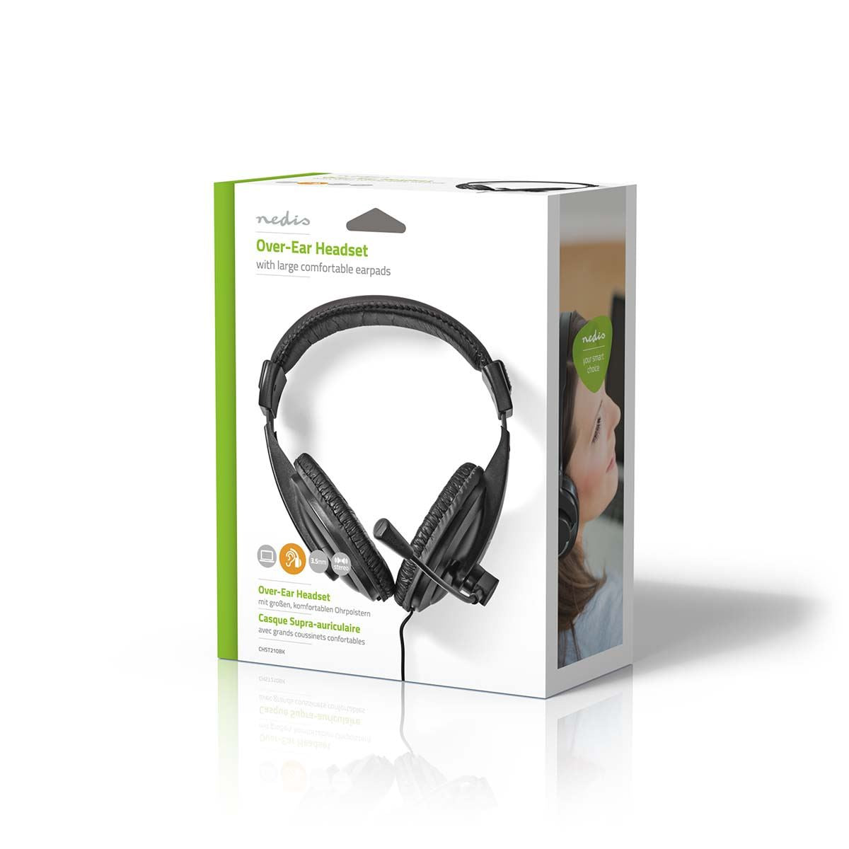Nedis PC Headset | Over-Ear | Stereo | 1x 3.5 mm / 2x 3.5 mm | Fold-Away Microphone | Black
