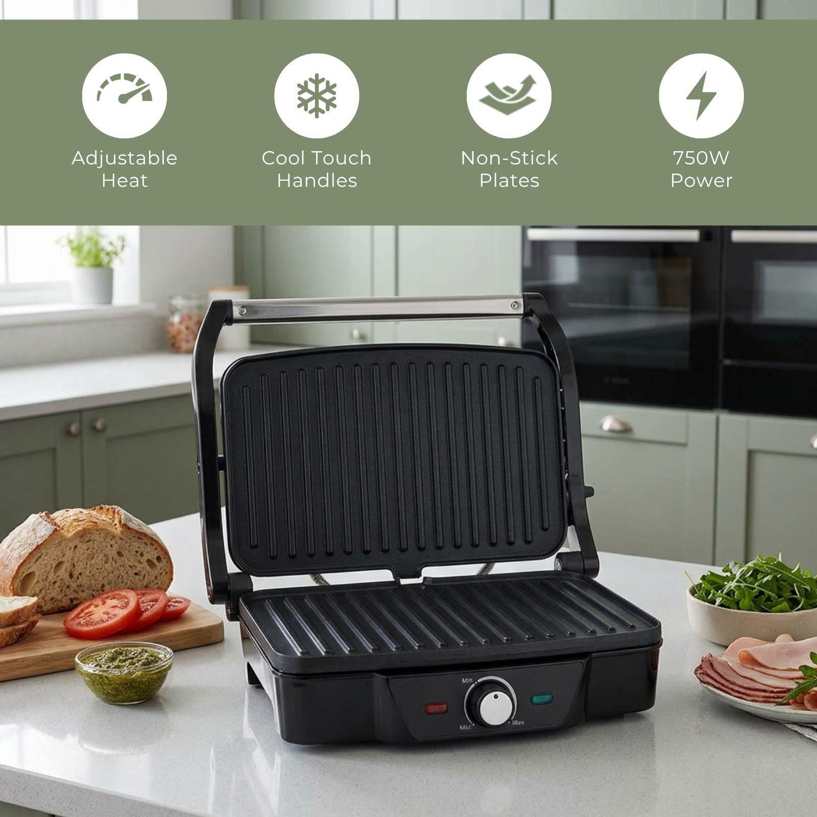 MELISSA 2-in-1 Electric Panini Press & Grill, Fold-Out, 1600W with Non-Stick Reversible Plates, Adjustable Temperature Control & Drip Tray