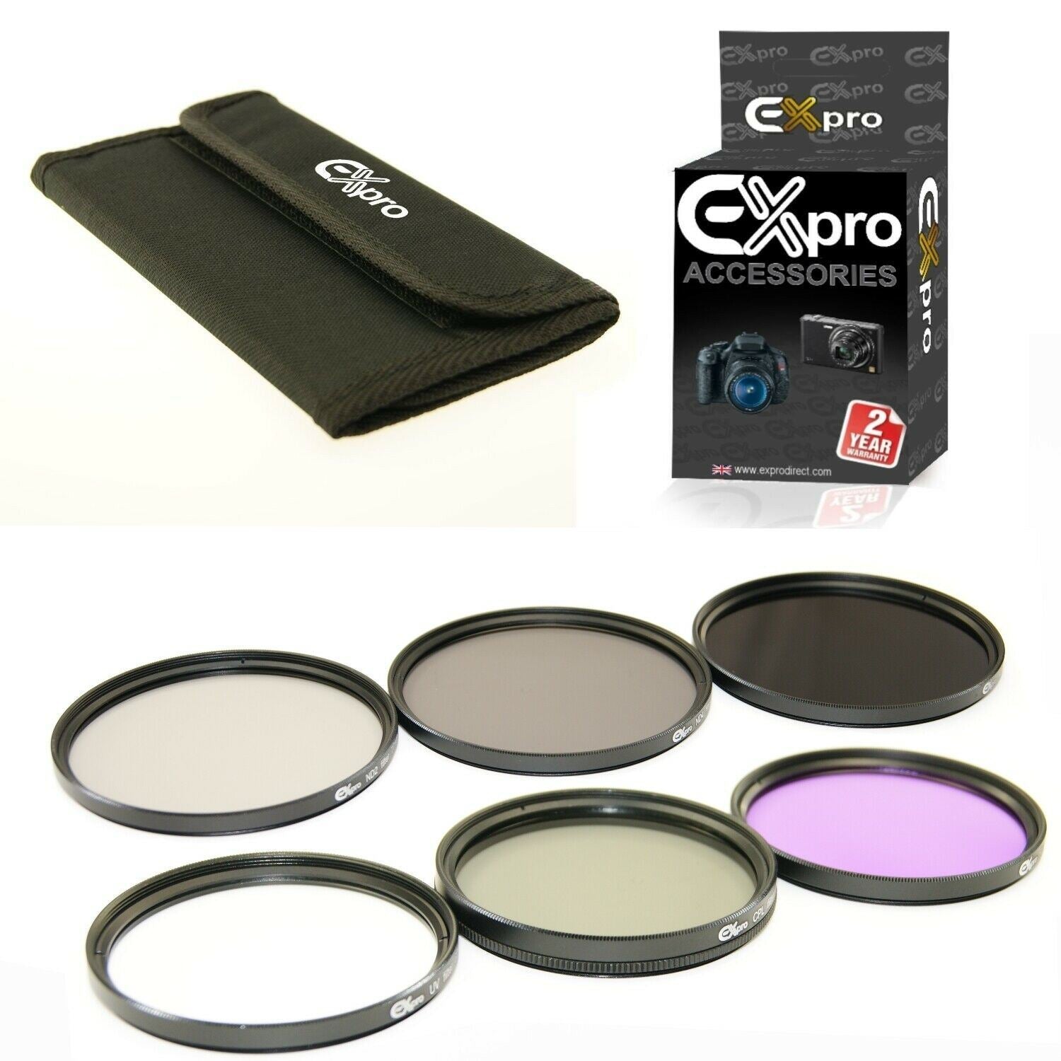 Ex-Pro 72mm ND, FLD, UV, CPL 6 Piece Filter Kit with Case, ND2, ND4, ND8