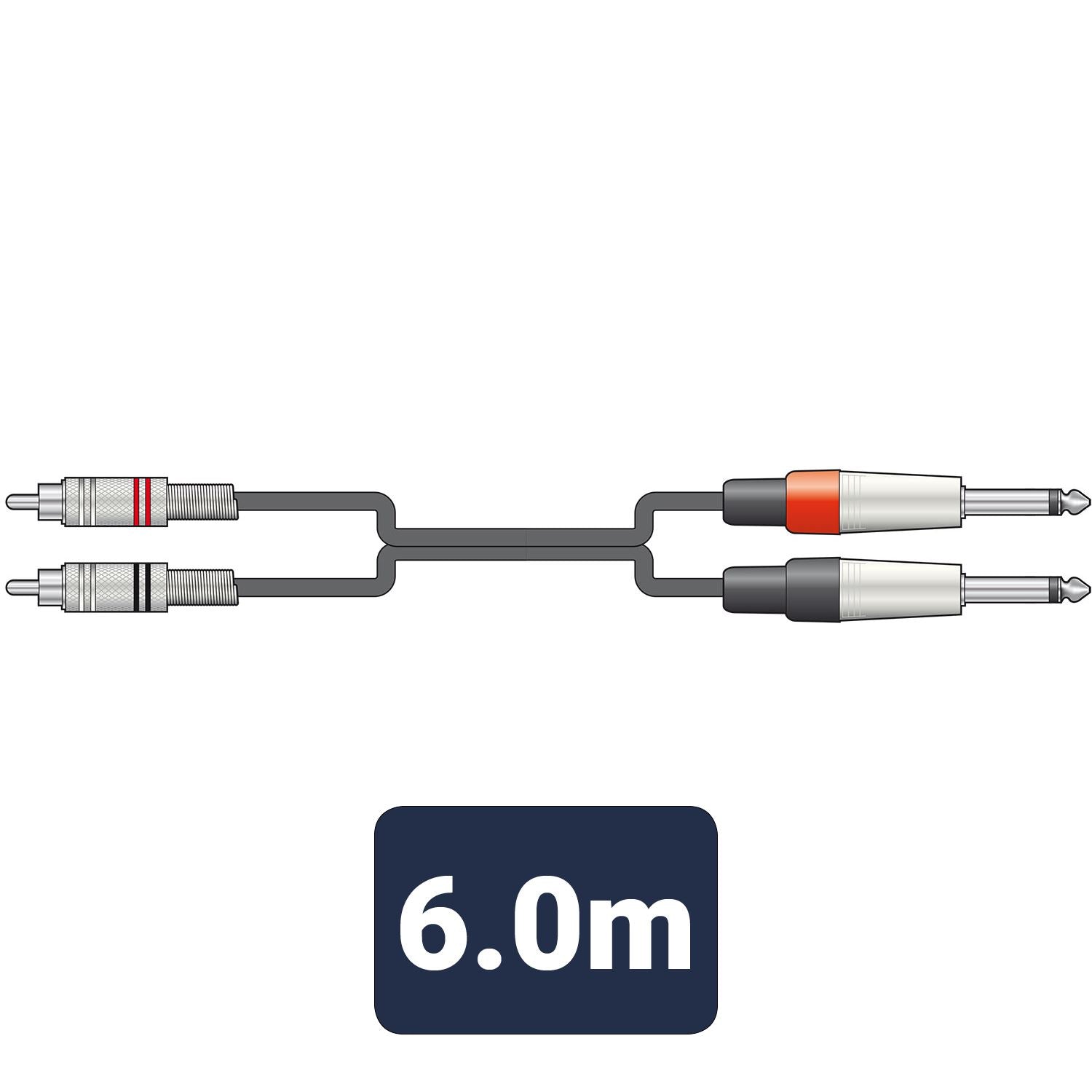 Citronic 6m Classic Audio Leads 2 x 6.3mm Mono Jack Plugs - 2 x RCA Male Plugs