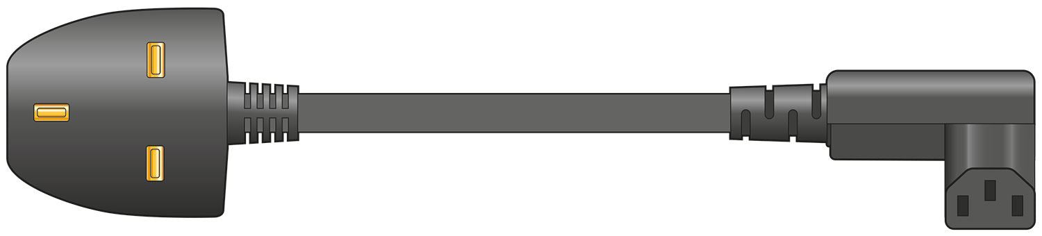 Mercury Power Cable | UK Male | IEC-320-C13| Angled | Nickel Plated | 1.00 m | Round | PVC | Black