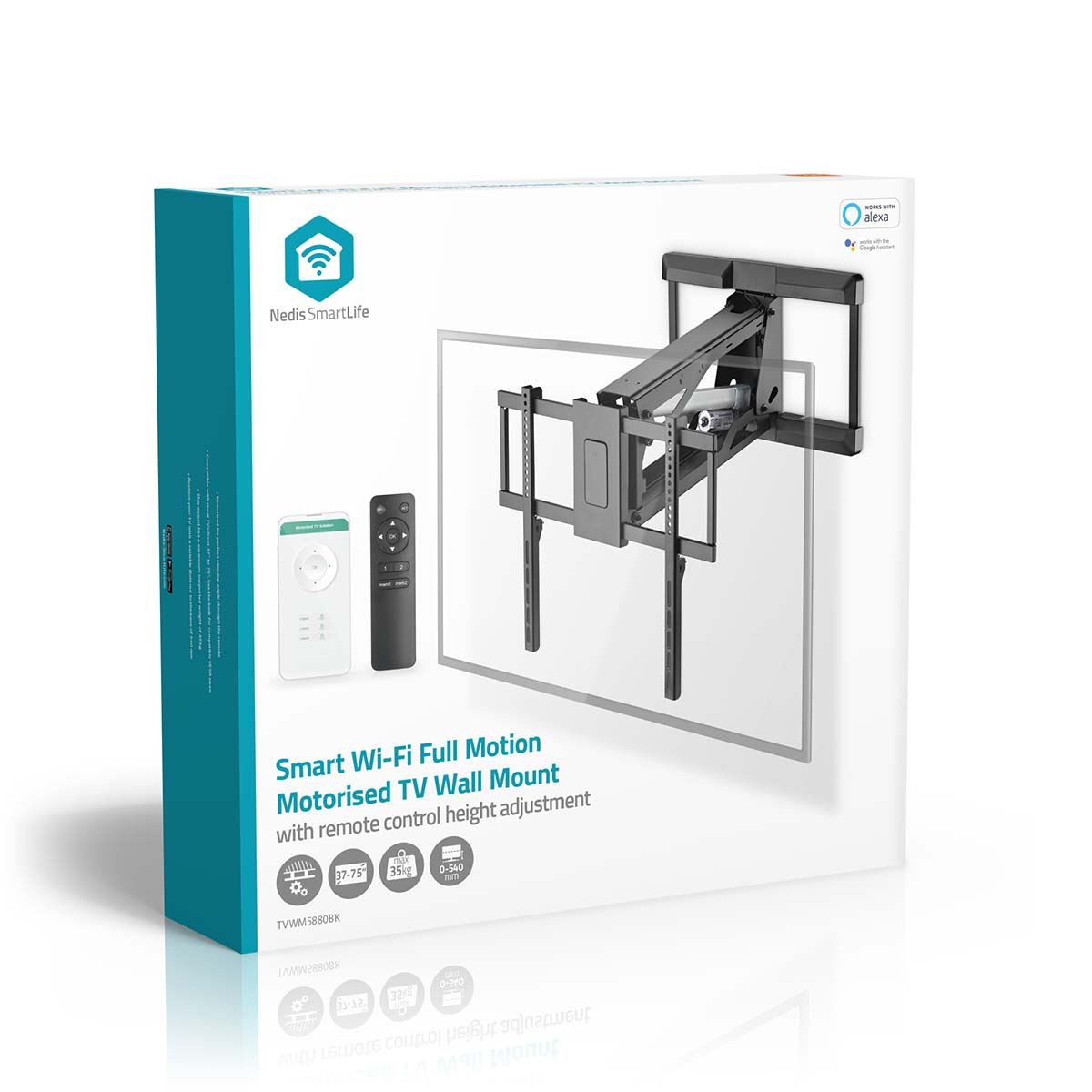 Nedis SmartLife Motorised Lift TV Wall Mount Bracket for 37-75" Screen Max 35kg Adjustable Height Tilt and Swivel with Remote Control