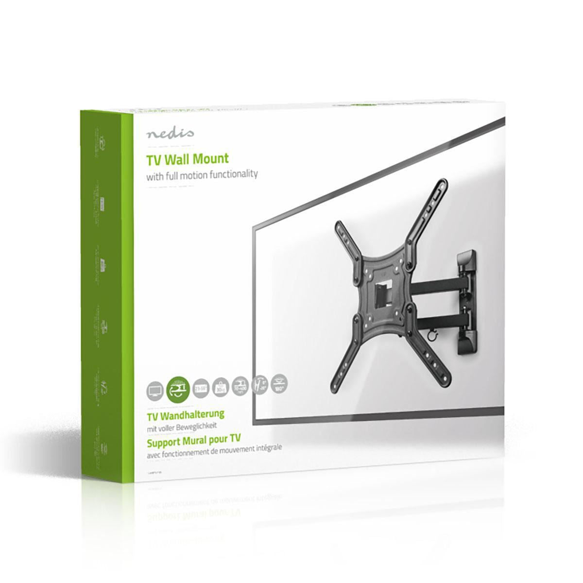 Nedis Full Motion TV Wall Mount, Fits 23-55" Inch Screens, Tilt Swivel Rotate for Flexible Viewing, Attach a Television to Adjust Angle Easily, Includes Installation Materials and Manual