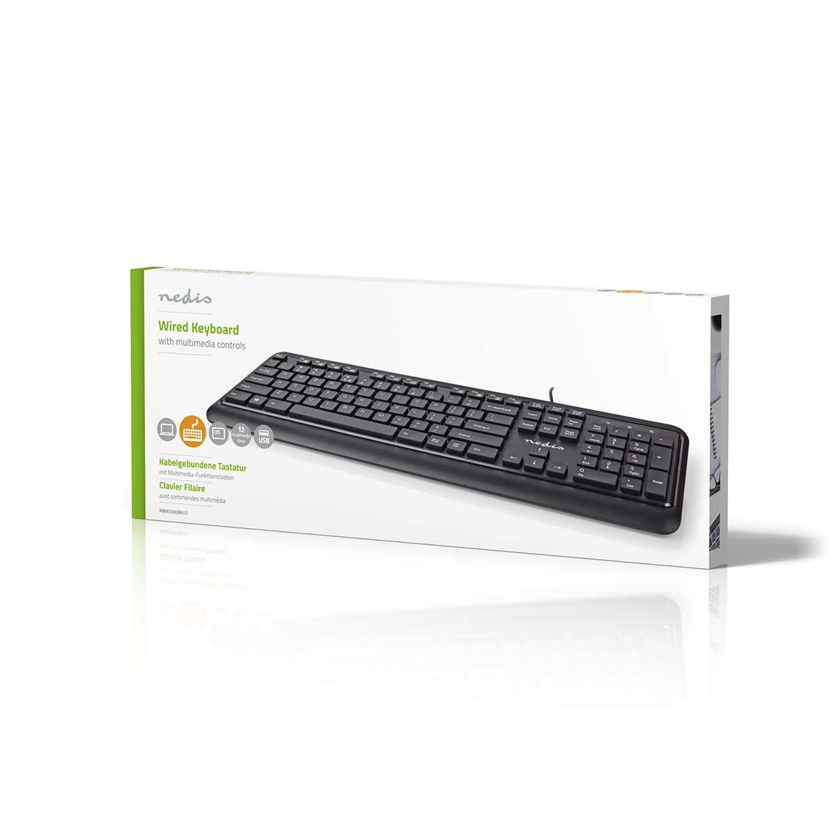 Nedis UISB Wired Keyboard | USB-A | Multimedia | QWERTY | Numeric keypad
