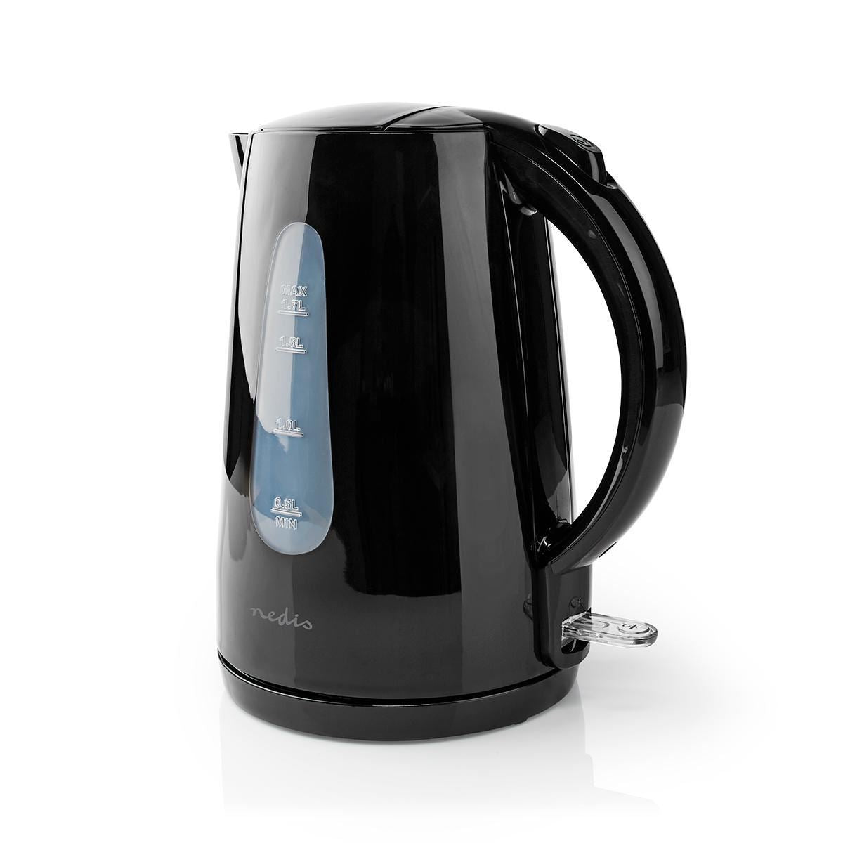 Nedis Electric Kettle | 1.7 l | Plastic | Black | Rotatable 360 degrees | Concealed heating element | Strix® controller | Boil-dry protection