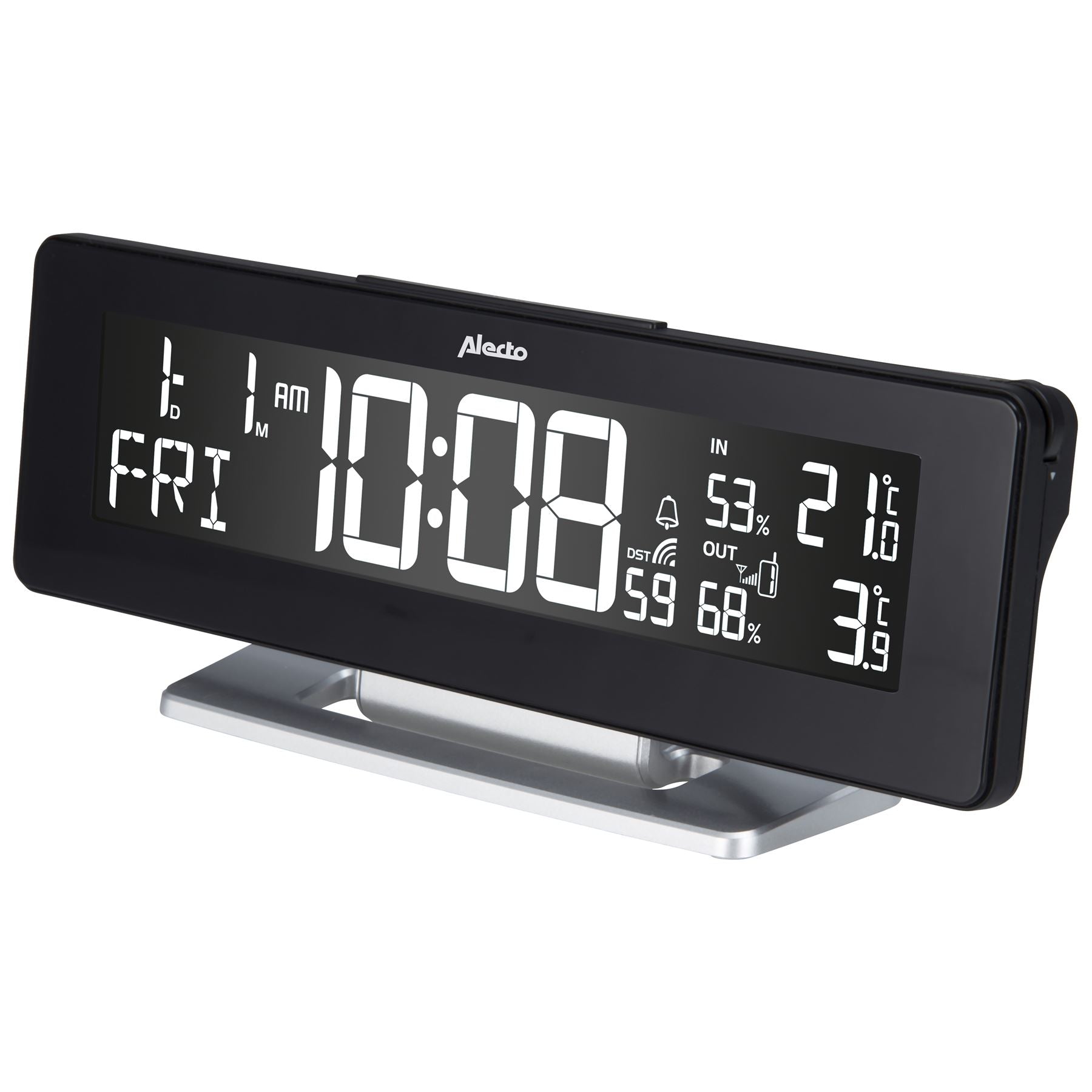 Alecto WS-2500 Large LCD Digital Alarm Clock with Weather Station, Termperature, Humidity with Outdoor Sensor