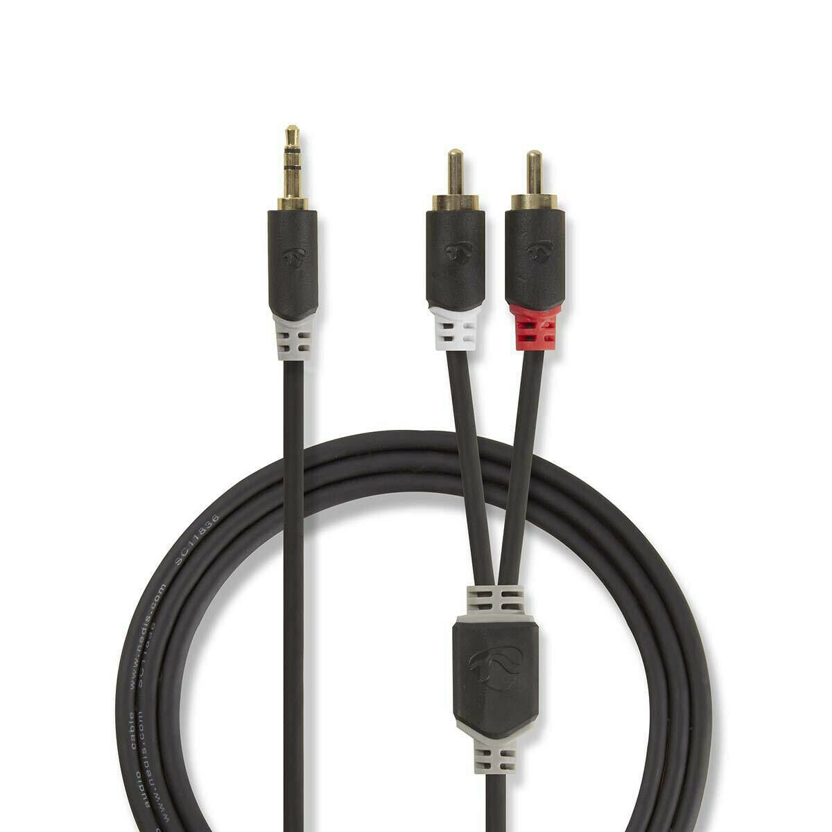 Nedis Stereo Audio Cable | 3.5 mm Male | 2x RCA Male | Gold Plated | 0.50 m | Round | Anthracite | Box