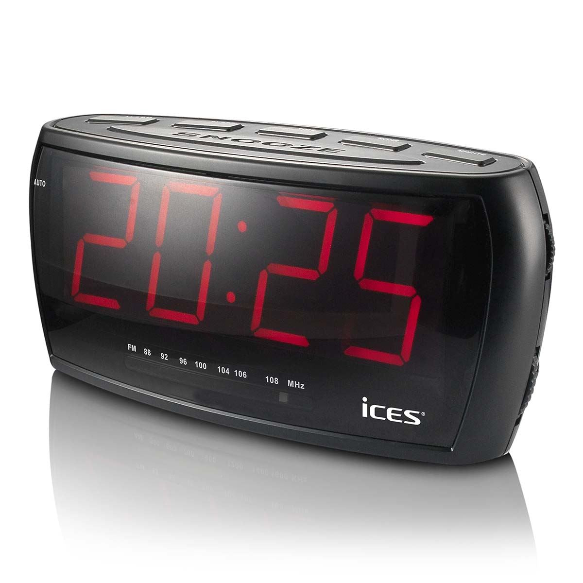 ICES Digital Desk Alarm Clock Radio LED | FM | Snooze function, 1.8" Large Screen, Sleep timer, Dual Alarm - Black