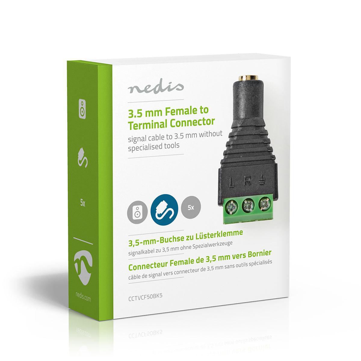 Nedis 3.5mm Stereo Female Audio Jack Connector 3-Way Terminal Block | x5 Pack