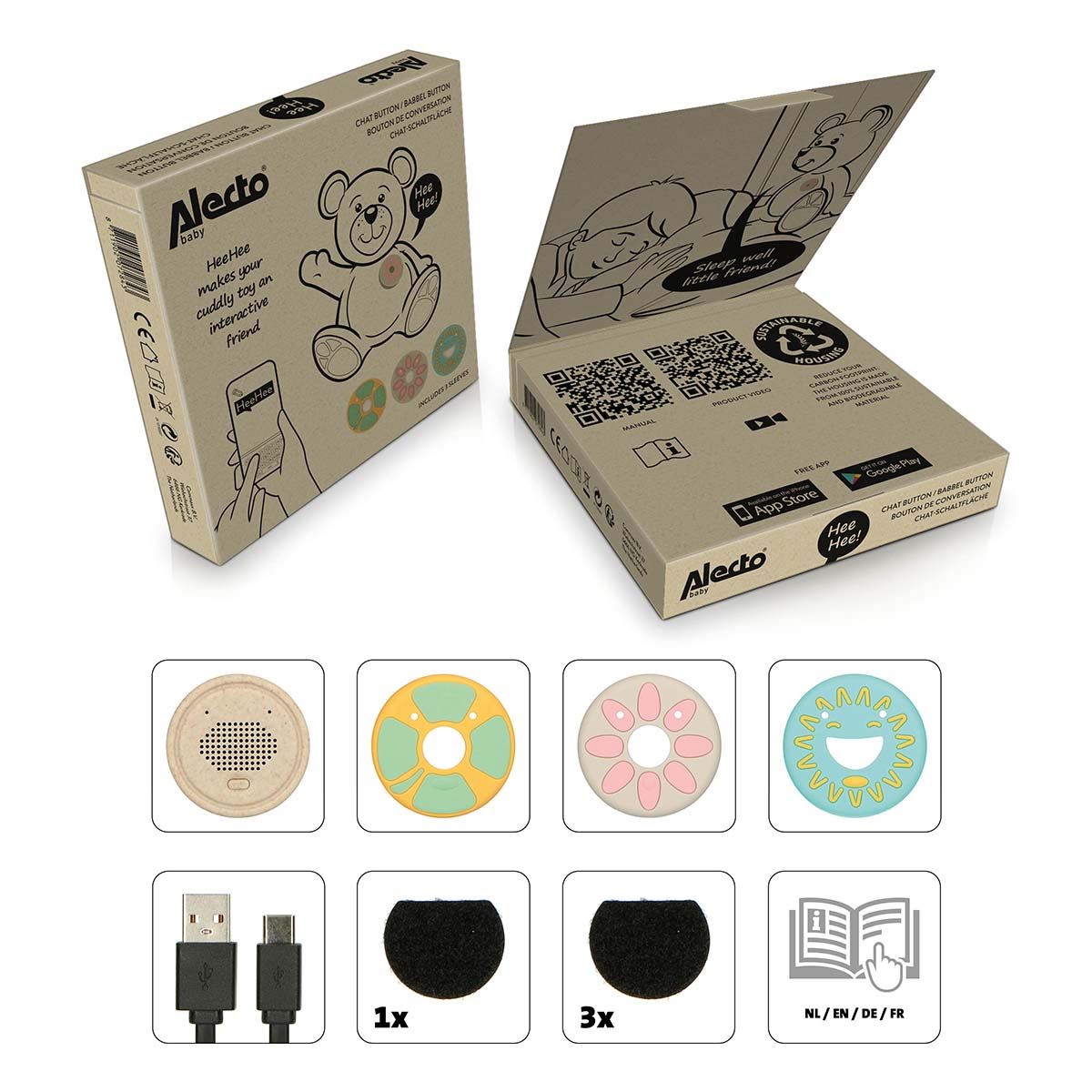 Alecto Baby HeeHee + Stuffed Rabbit with Childrens Interactive Bluetooth Freind Chat / Speaker / Copy