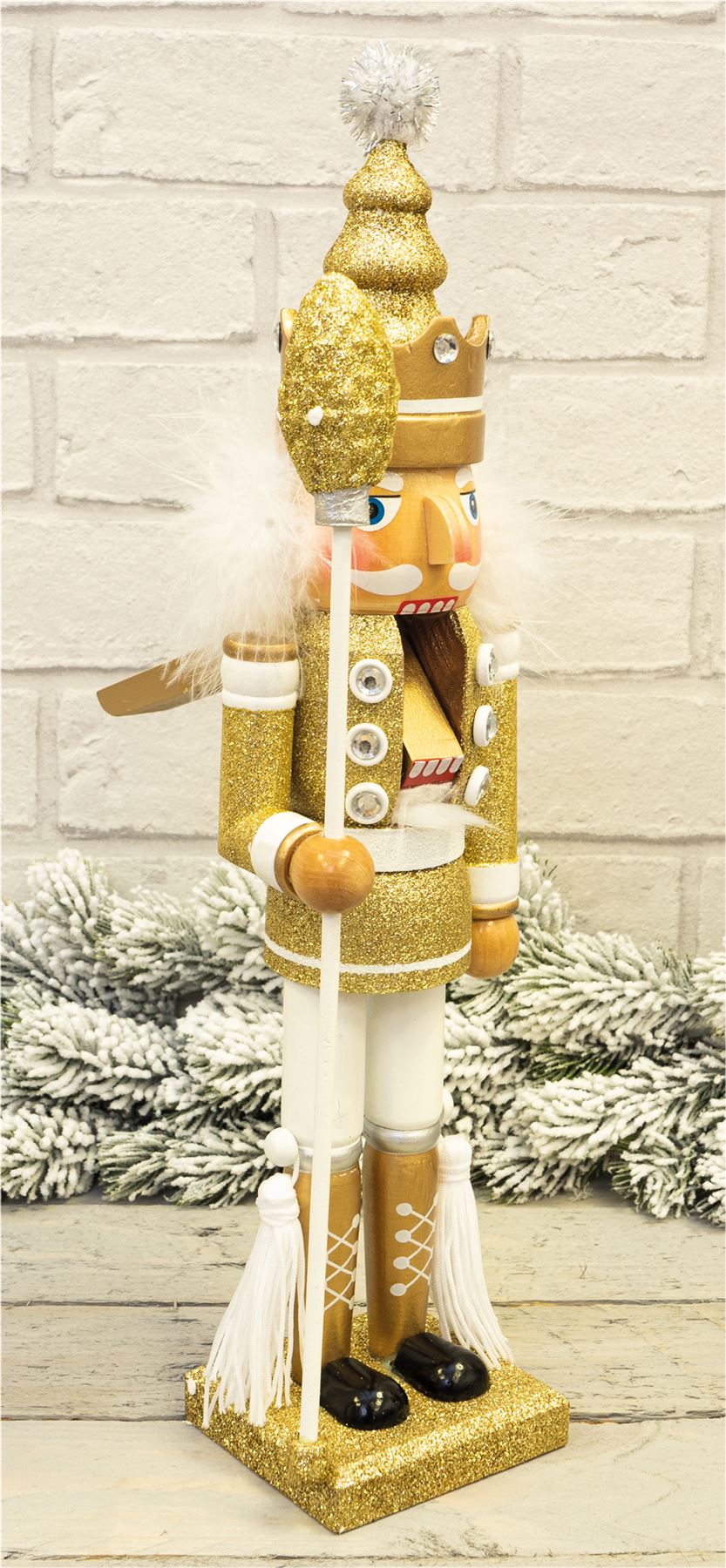 40cm Traditional Christmas Nutcracker Wooden Soldier Decoration Gold and White