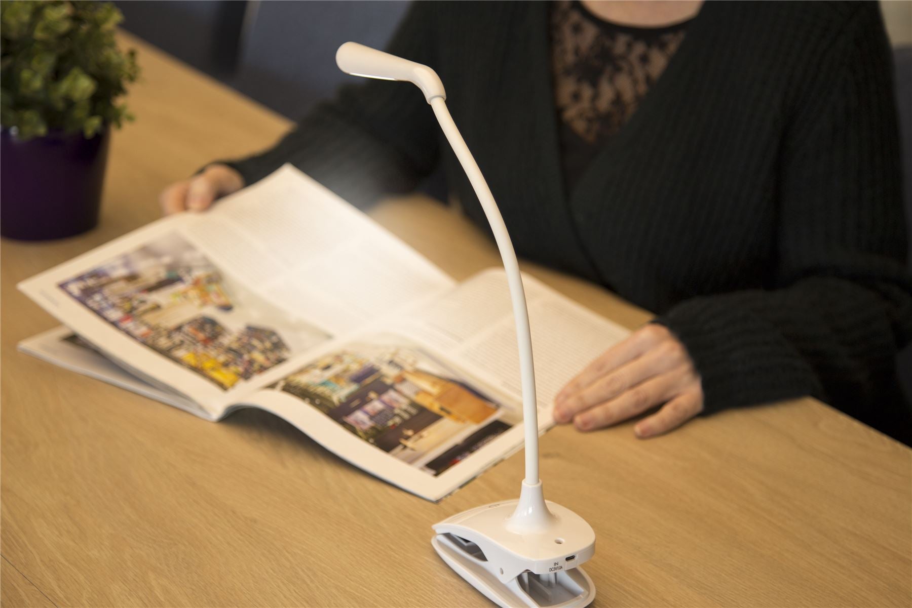 Fysic LED Clip On Reading White Light 600mAh USB Rechargeable, 7 Hour Run-Time, Flexible Gooseneck, Bedside Lamp for Books, Desk & Camping