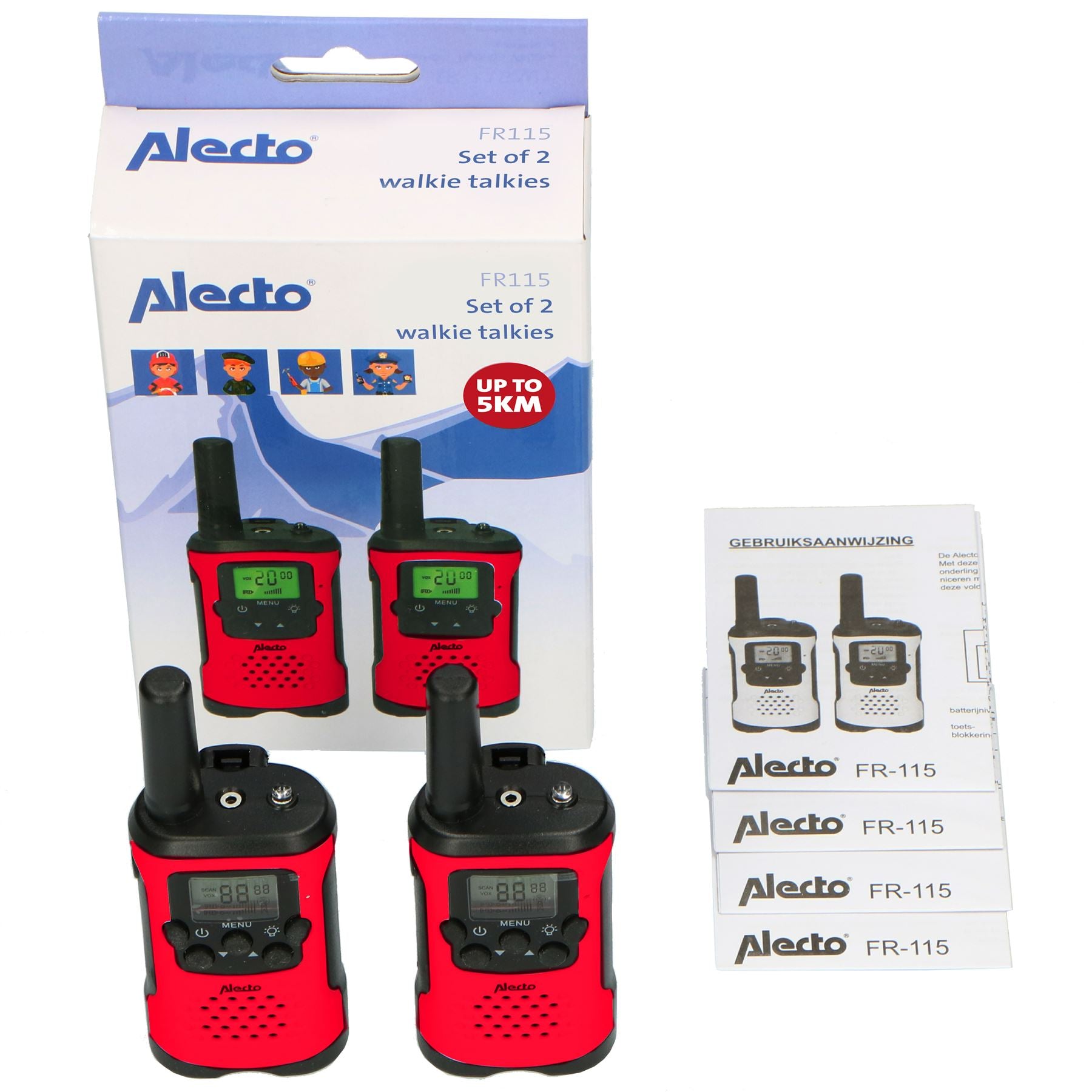 Alecto Walkie-Talkie Set | 2 Handsets | Up to 7 km | LCD | Frequency channels: 8 | VOX | up to 3 Hours | Black / Red