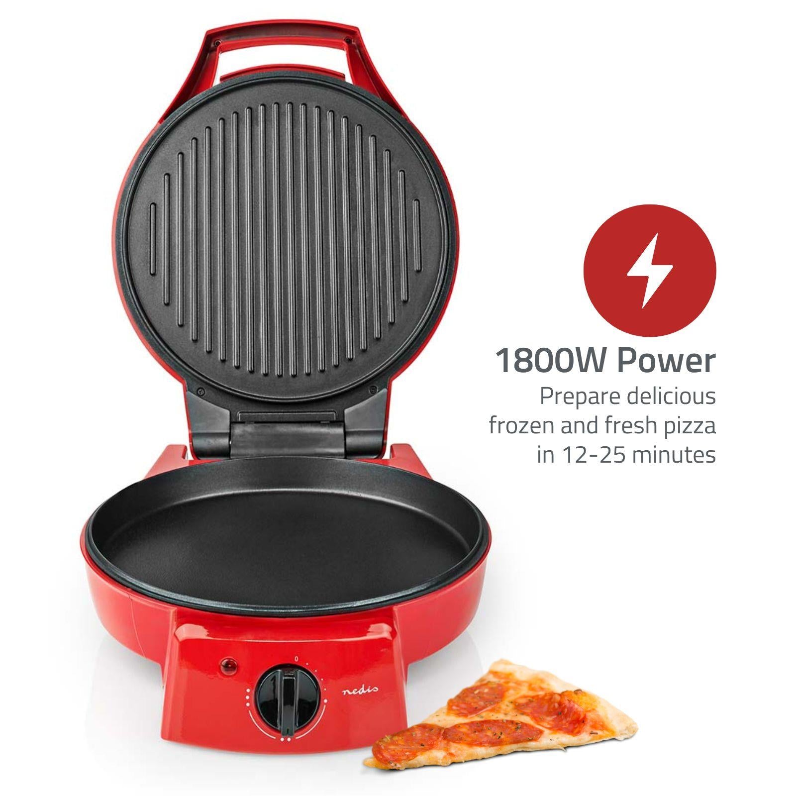 Nedis Electric Pizza Maker & Grill, 1800W, with Non-Stick 12" Plates, Adjustable Temperature & 180° Opening