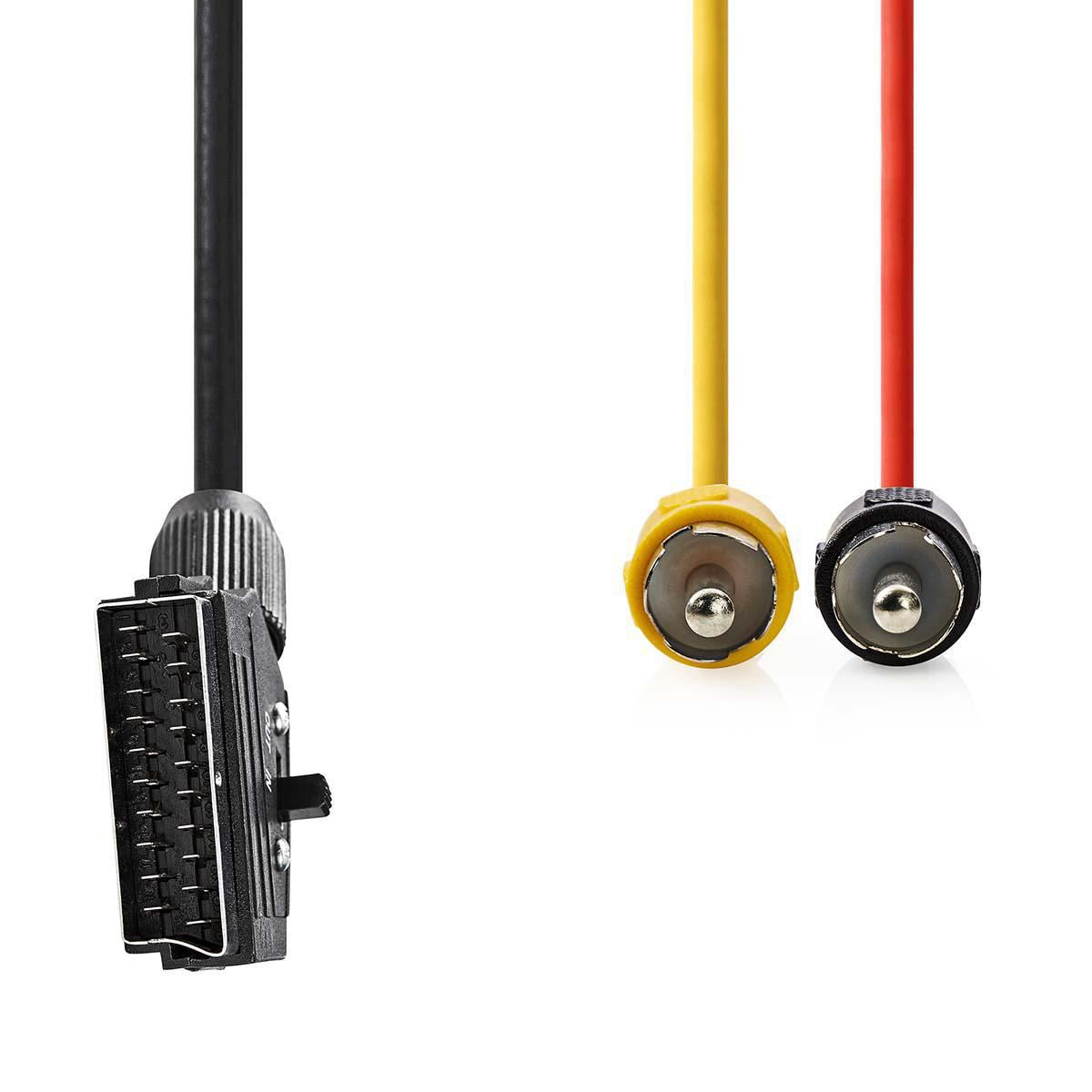 Nedis SCART Cable | SCART Male | 2x RCA Male | Nickel Plated | Switchable | 480p | 2.00 m | Round | PVC | Black
