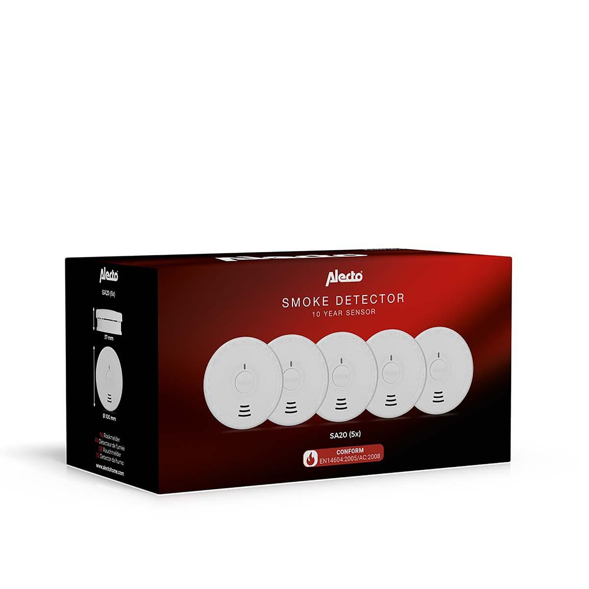Alecto SA20 Smoke detector with Hush Button | >85 dB | Battery Included | EN14604:2005/AC:2008 | White |5 Pack