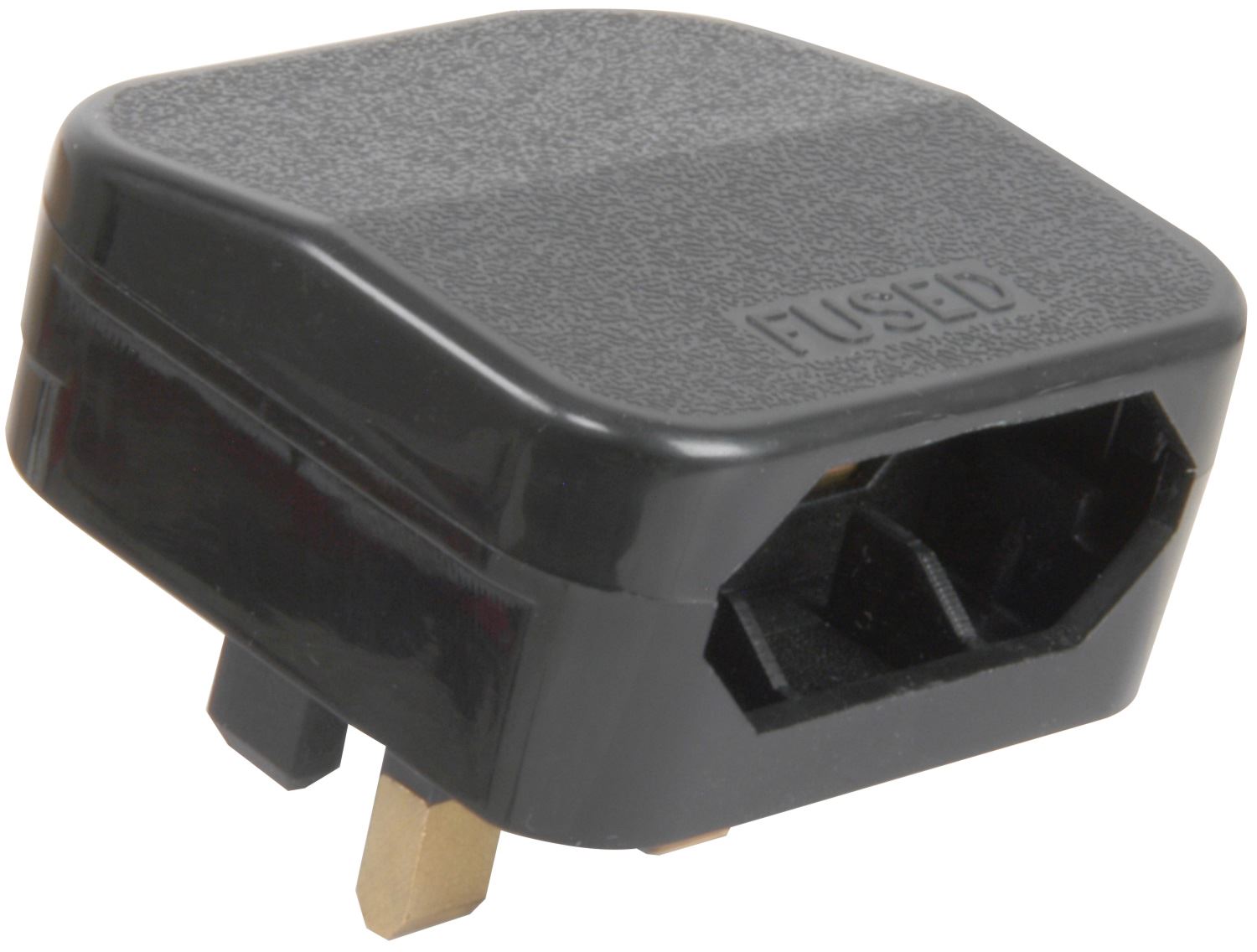 European 2 Pin EU Cable to UK Mains Plug Converter Adapter ECP Clamp-On 5A - Black