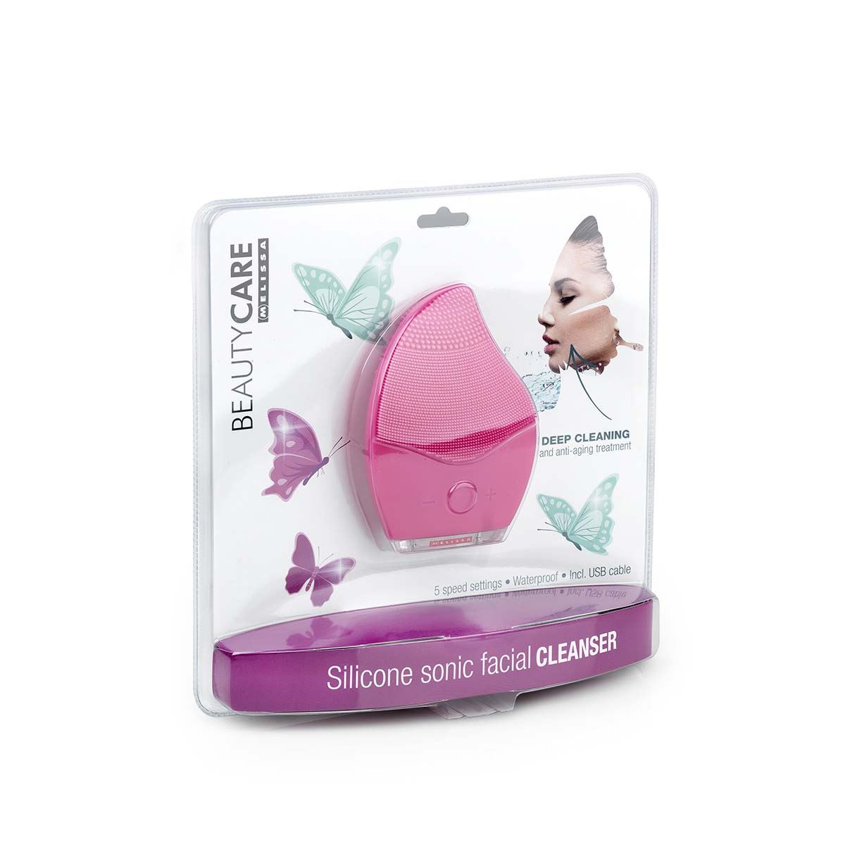 MELISSA Ultrasonic Silicone Facial Cleansing Brush for Sensitive Skin 5 Modes & IPX5 Waterproof, Electric Face Scrubber & Massager for Deep Pore Cleaning and Blackhead Removal