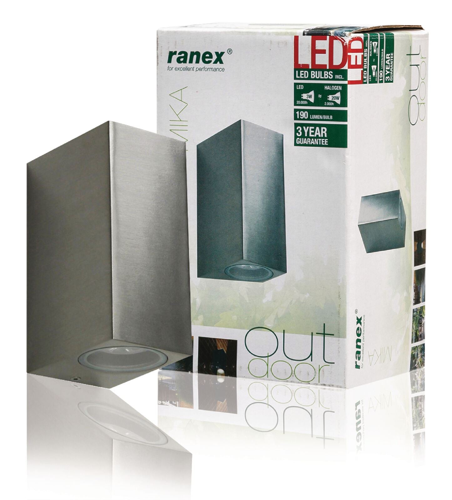 Ranex LED Outdoor Wall Light Sqaure Brushed Aluminium - Up / Down Lighting