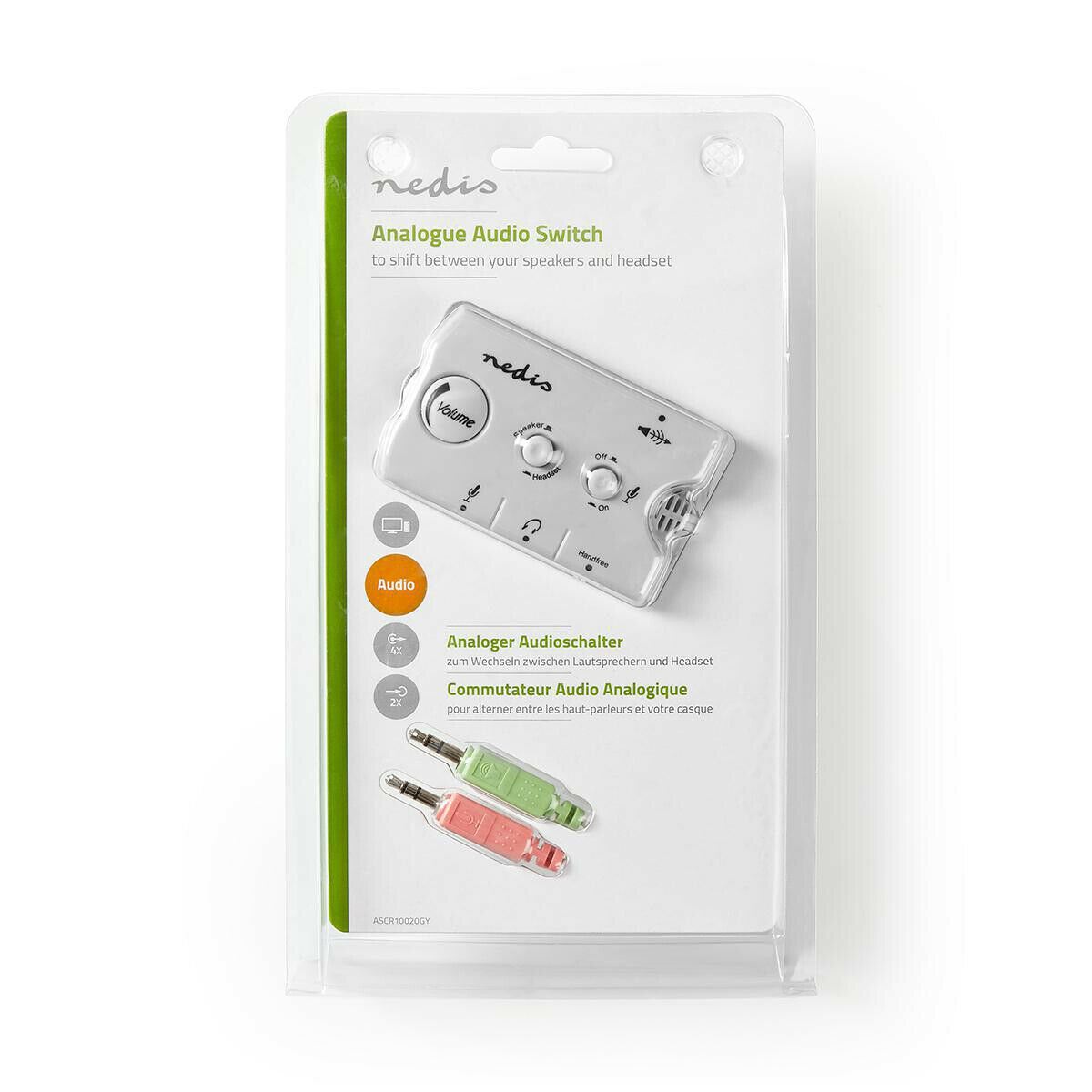 Nedis Audio Switch | Connection input: 2x 3.5 mm Male | Connection output: 3x 3.5 mm Female + 2.5 mm Female | Function control: Manual | Number of buttons: 3