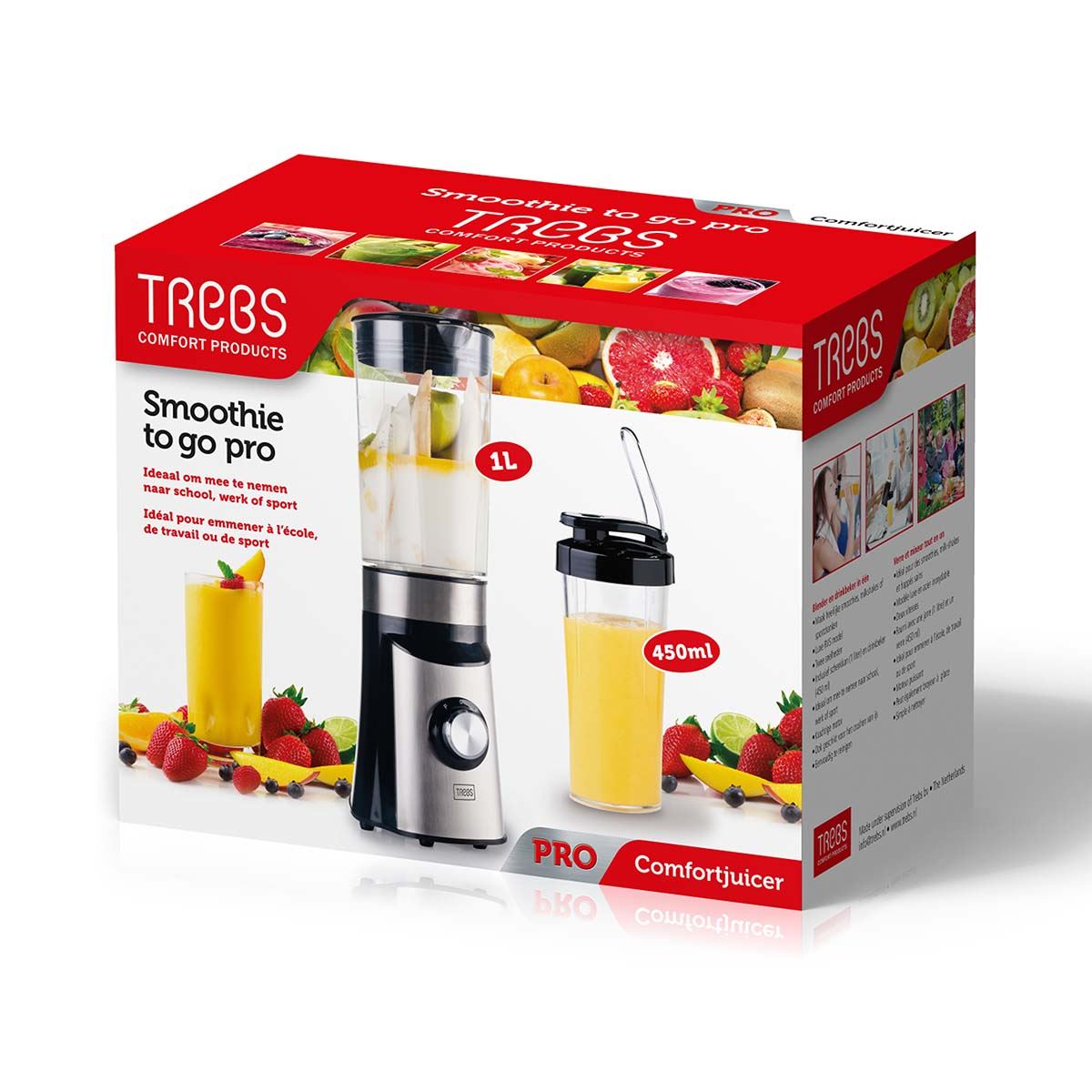 Trebs Smoothie-To-Go Personal Blender for Smoothies with Bottle, 350W Portable Smoothie Maker for Shakes, Frozen Fruits, and Vegetables - Black