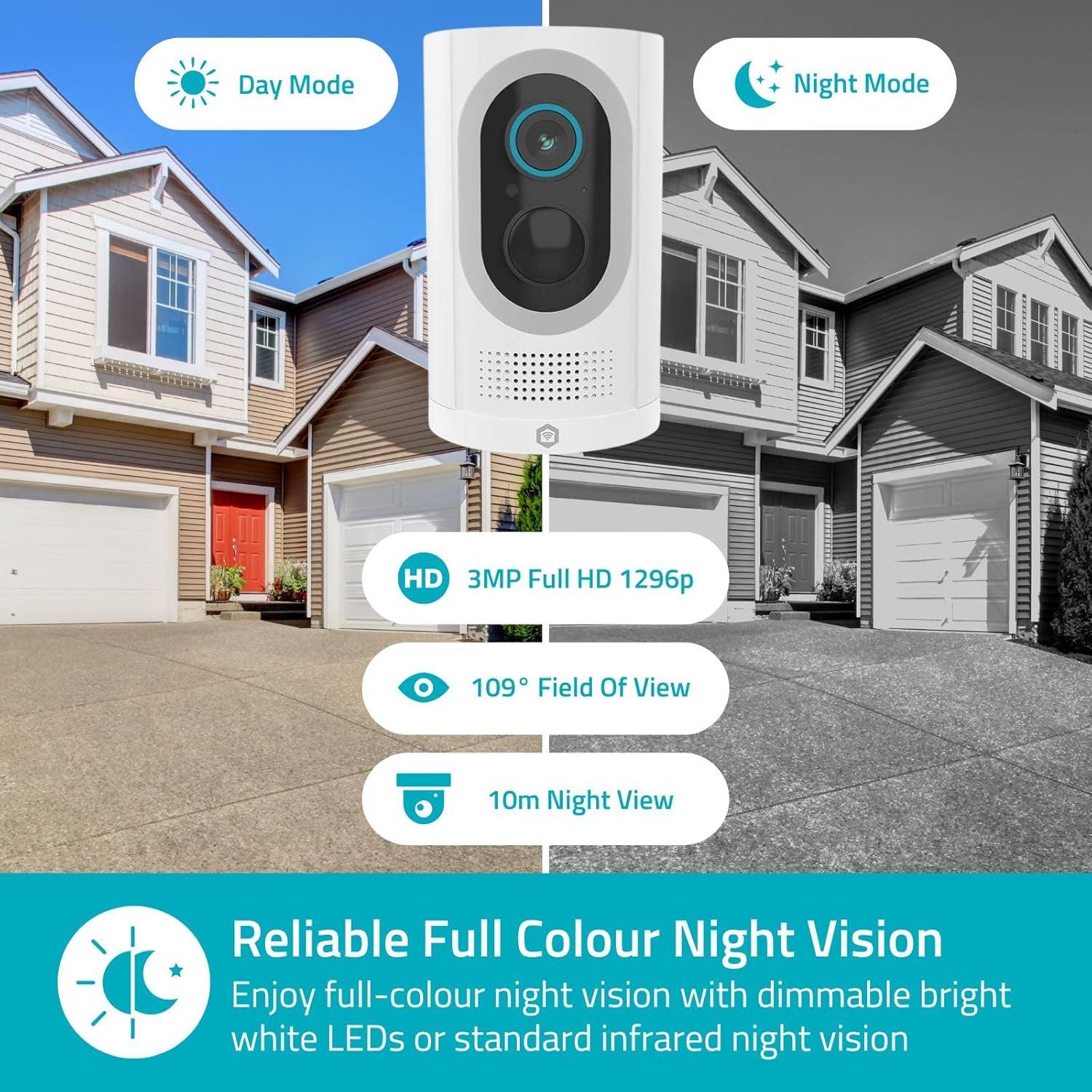 Nedis SmartLife Outdoor Camera | Spotlight | 3MP Full HD 1296p | IP65 | Max. battery life: 6 Months | Cloud Storage (optional) / microSD (not included) | 5 V DC | With motion sensor | Night vision | White