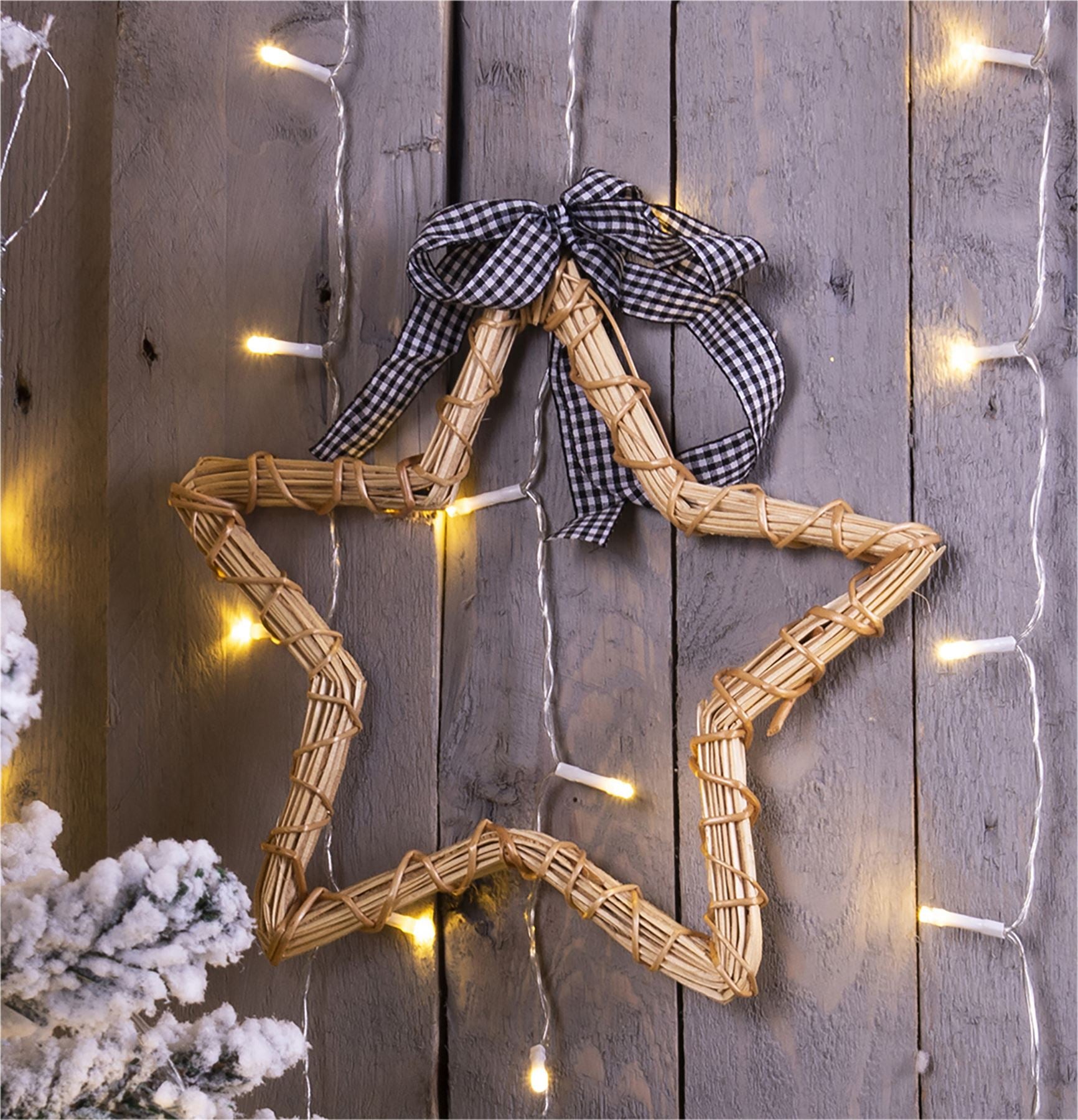Natural Wicker Hollow Christmas Star Silhouette Rustic Wall Hanging Decoration
