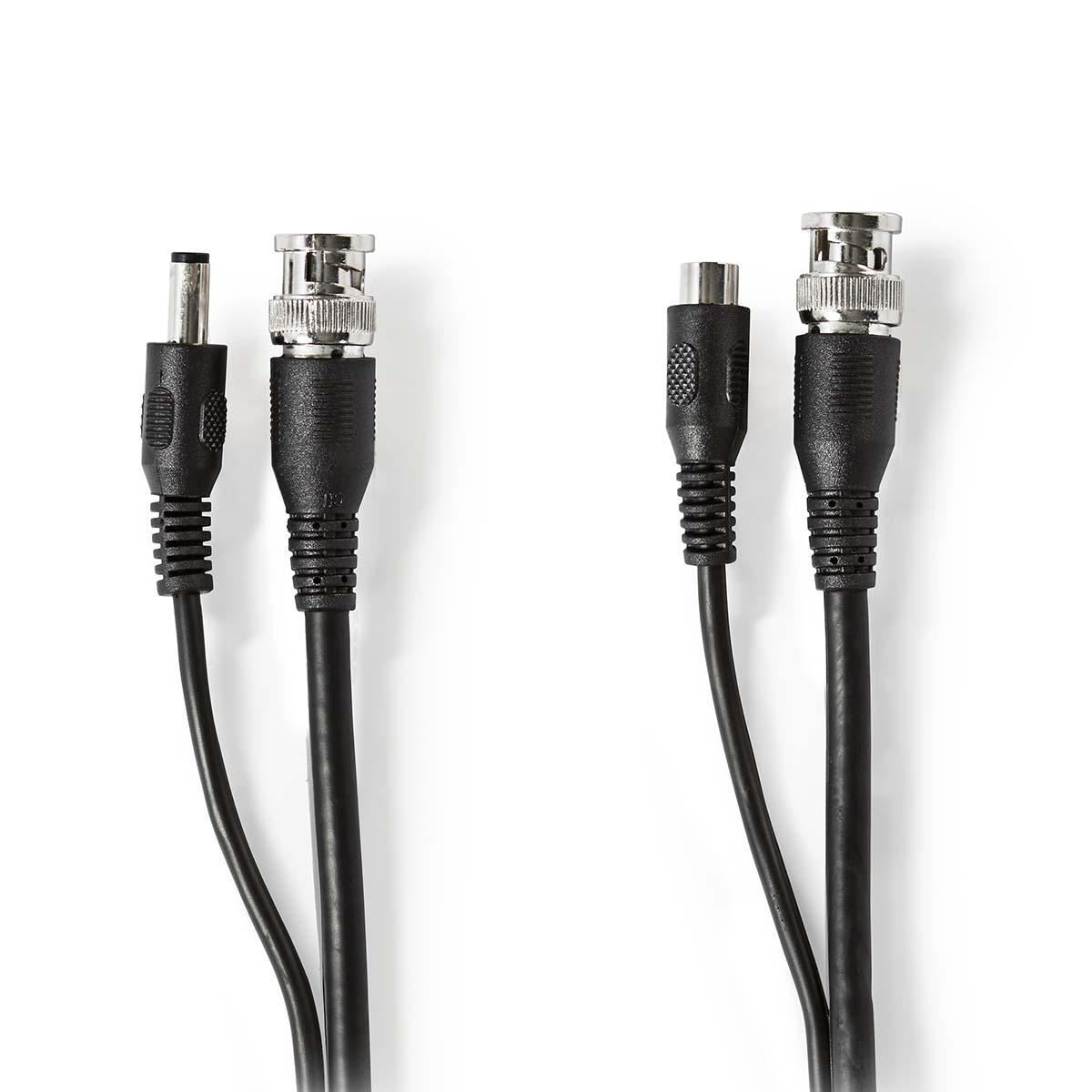 Nedis CCTV 20m Combination Installation Security Cable| BNC / DC Connections|Male to Female Dual Run|Round | PVC | Black