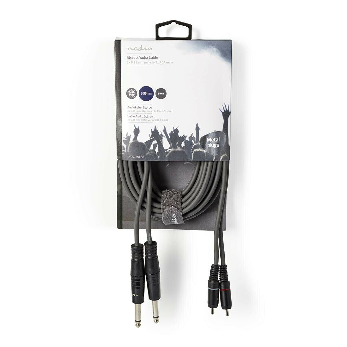 Nedis Stereo Audio Cable | 2x 6.35 mm Male | 2x RCA Male | Nickel Plated | 5.00 m | Round | Dark Grey | Carton Sleeve