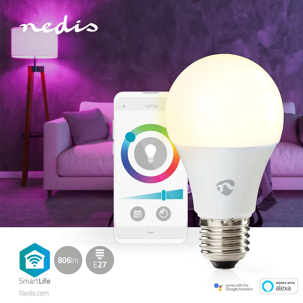 Nedis SmartLife Full Colour LED Bulb | E27 | 806 lm | 9 W | RGB / Warm to Cool White | 2700 - 6500 K | Android™ / IOS | Bulb | 1 pcs