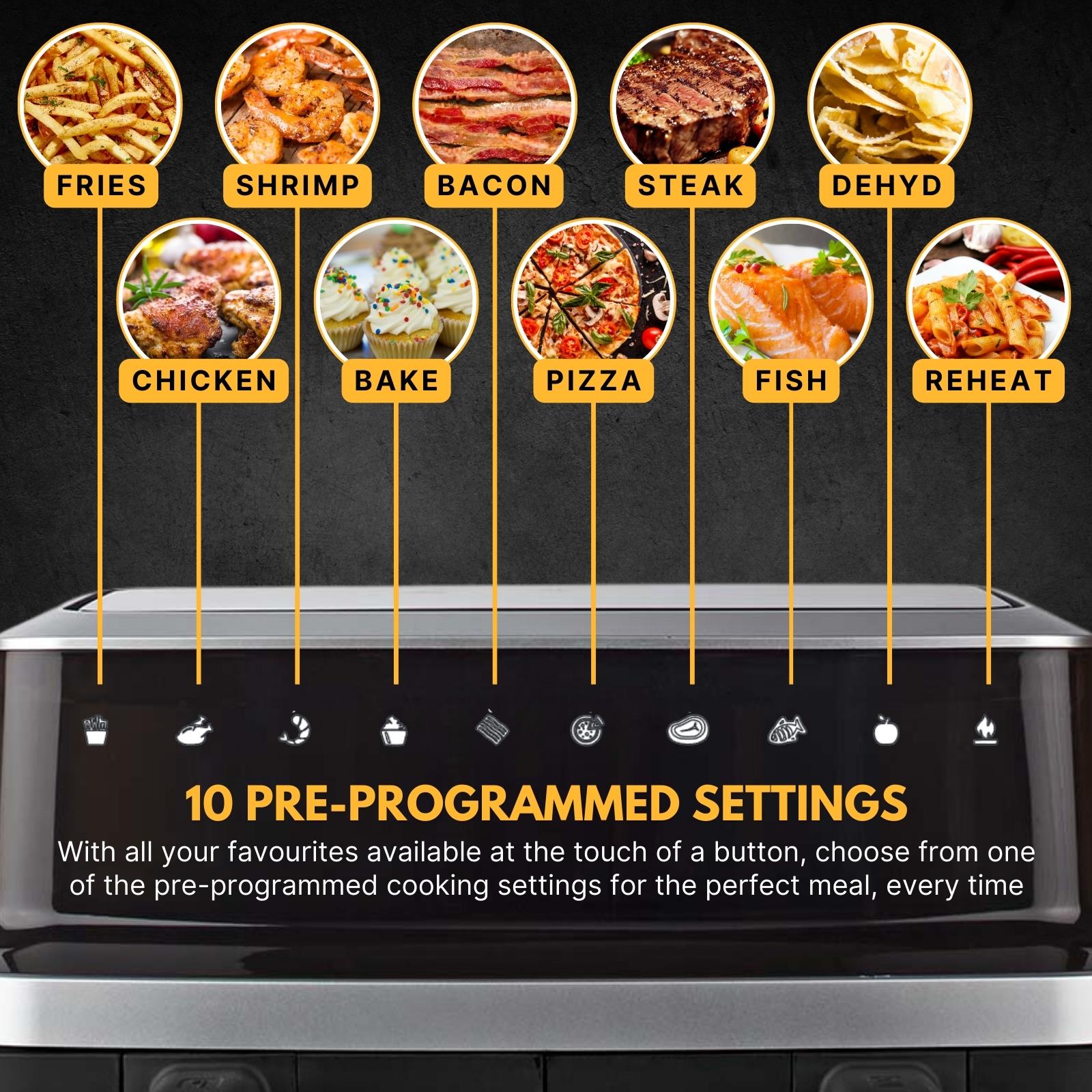 Nedis 8.4L Hot Air Fryer Family Dual Basket Air Fryer with Smart Finish, 10 Pre-Sets and Digital Control Panel - Black